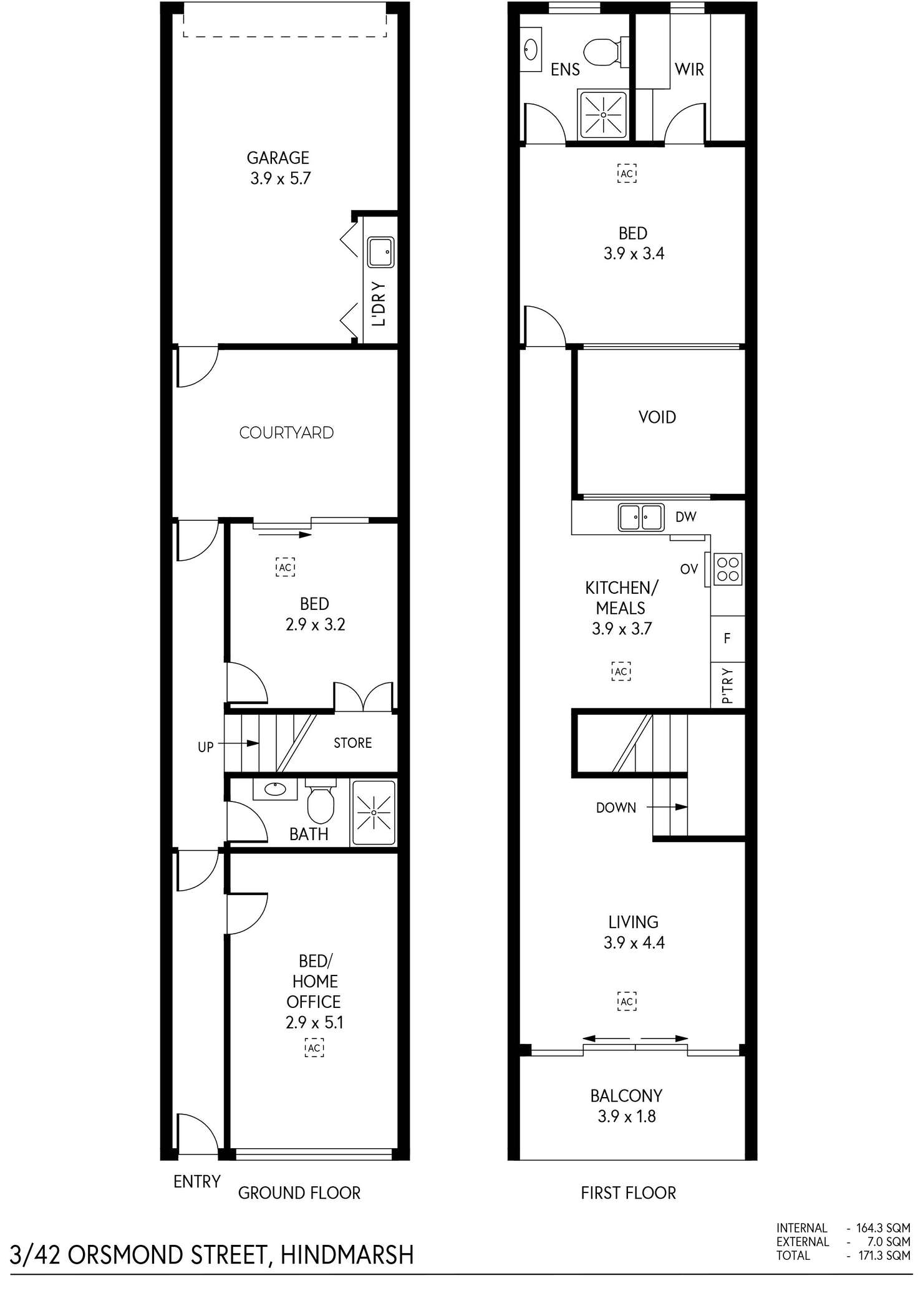 Floorplan of Homely townhouse listing, 3/42 Orsmond Street, Hindmarsh SA 5007