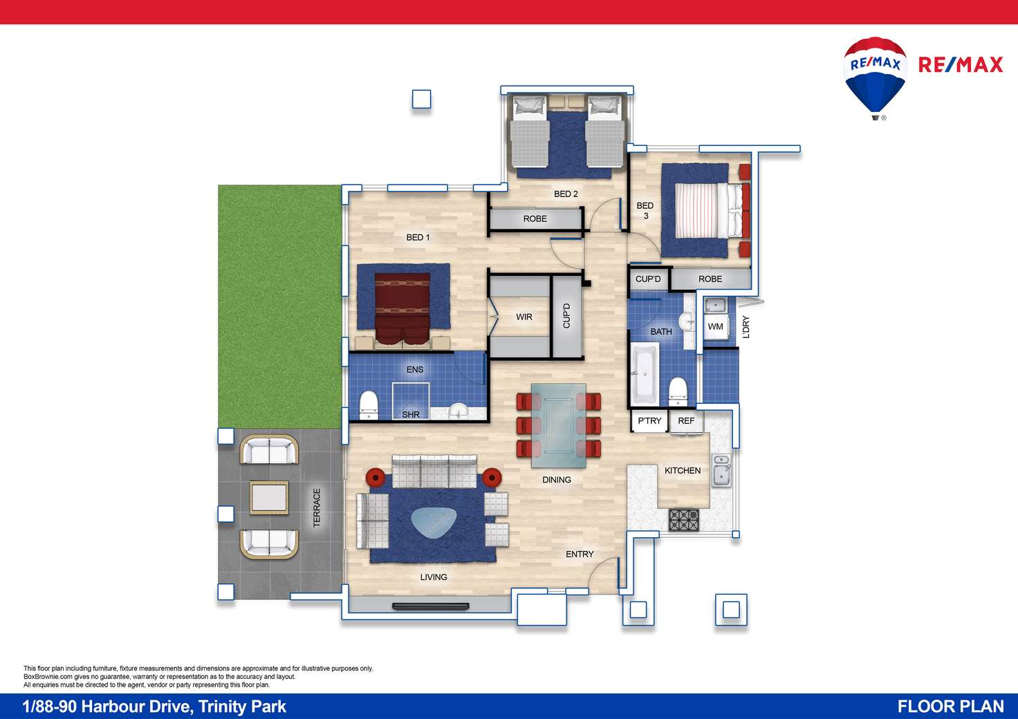 Floorplan of Homely apartment listing, 1/88-90 Harbour Drive, Trinity Park QLD 4879