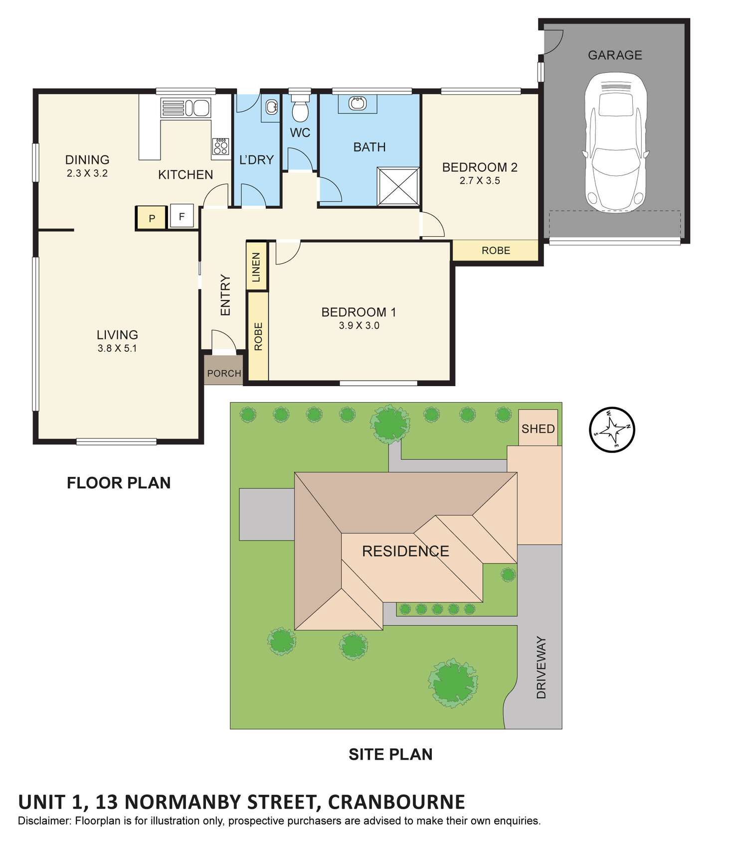 Floorplan of Homely unit listing, 1/13 Normanby Street, Cranbourne VIC 3977