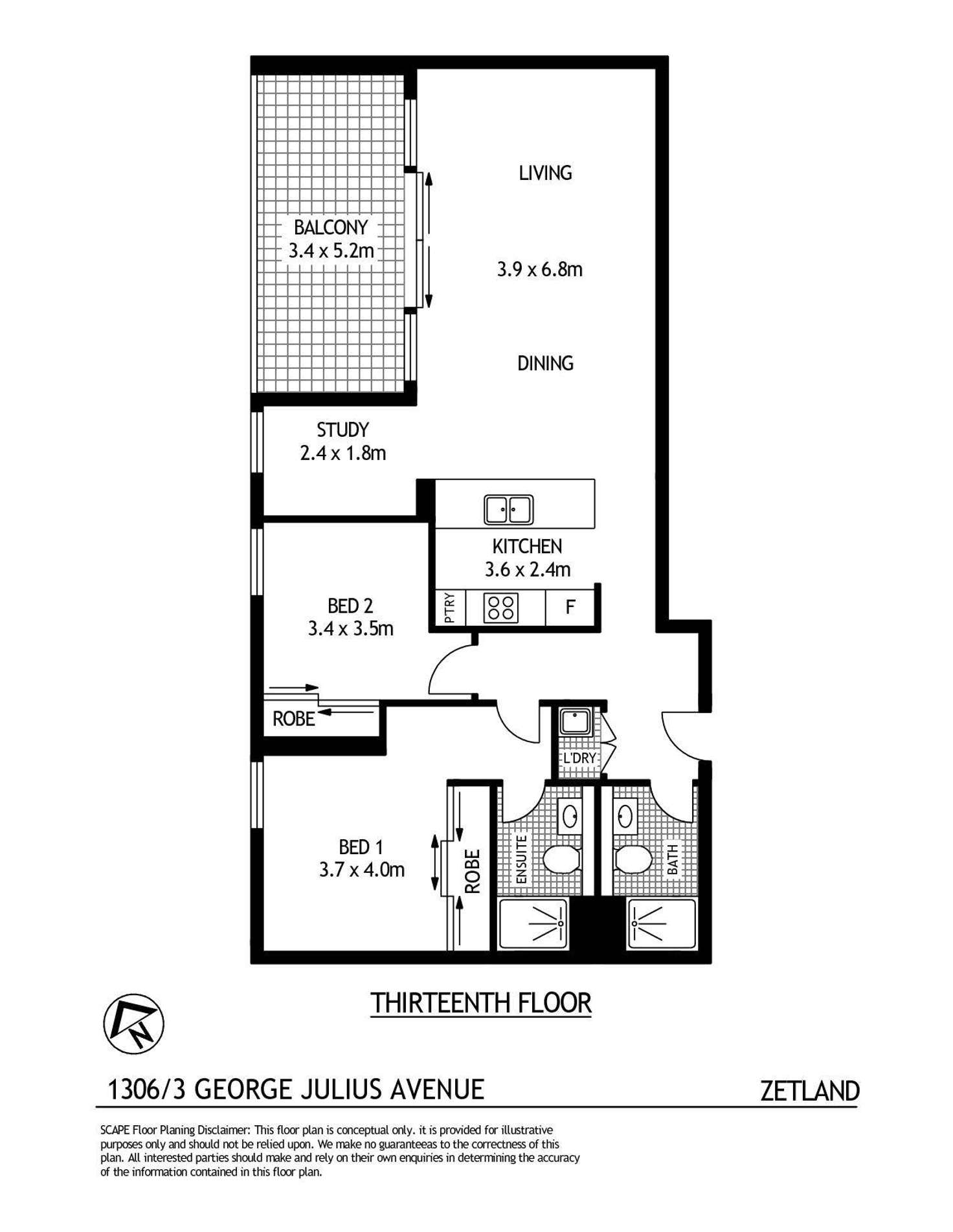 Floorplan of Homely apartment listing, 1306/3 George Julius Avenue, Zetland NSW 2017