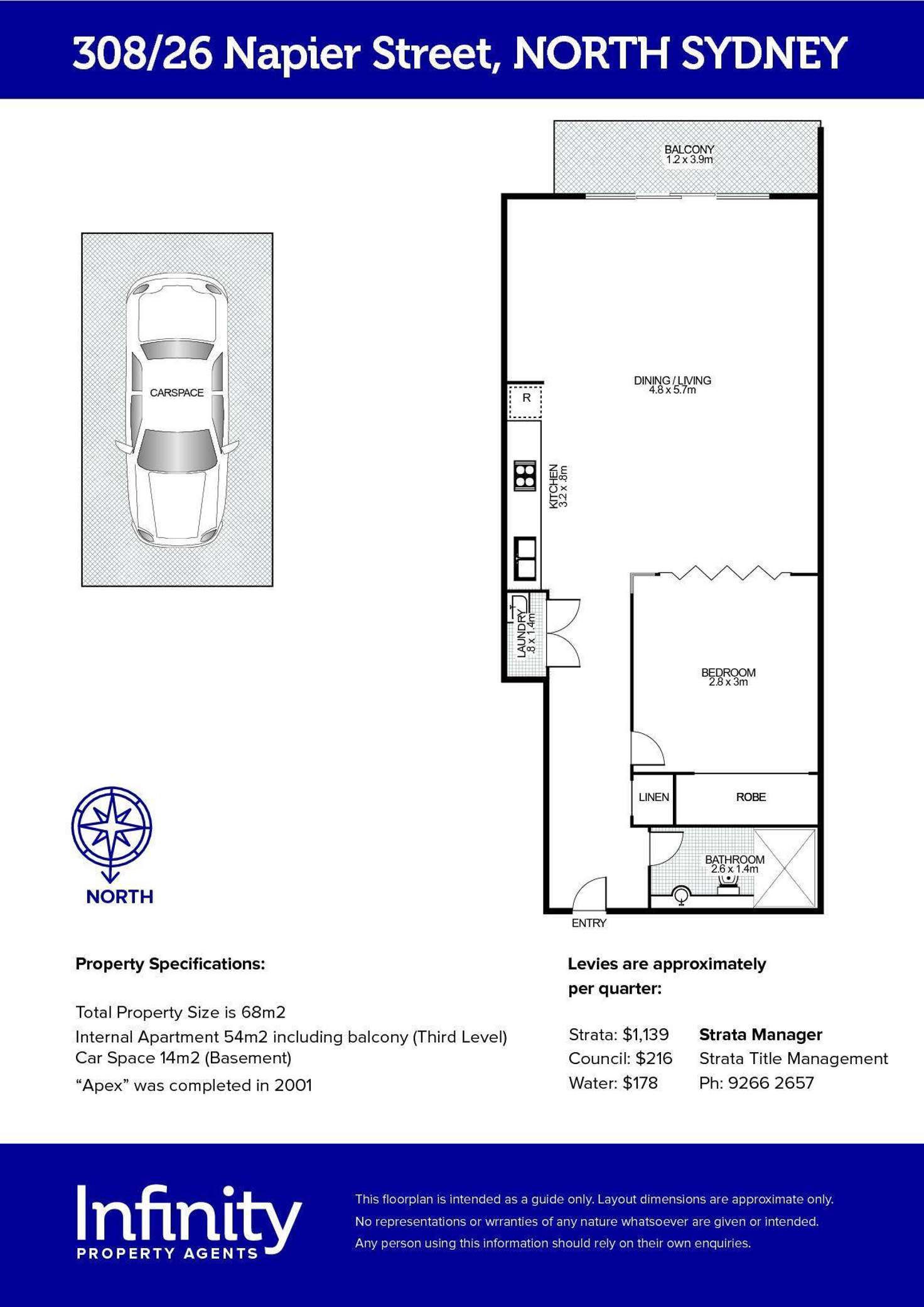 Floorplan of Homely apartment listing, 308/26 Napier Street, North Sydney NSW 2060