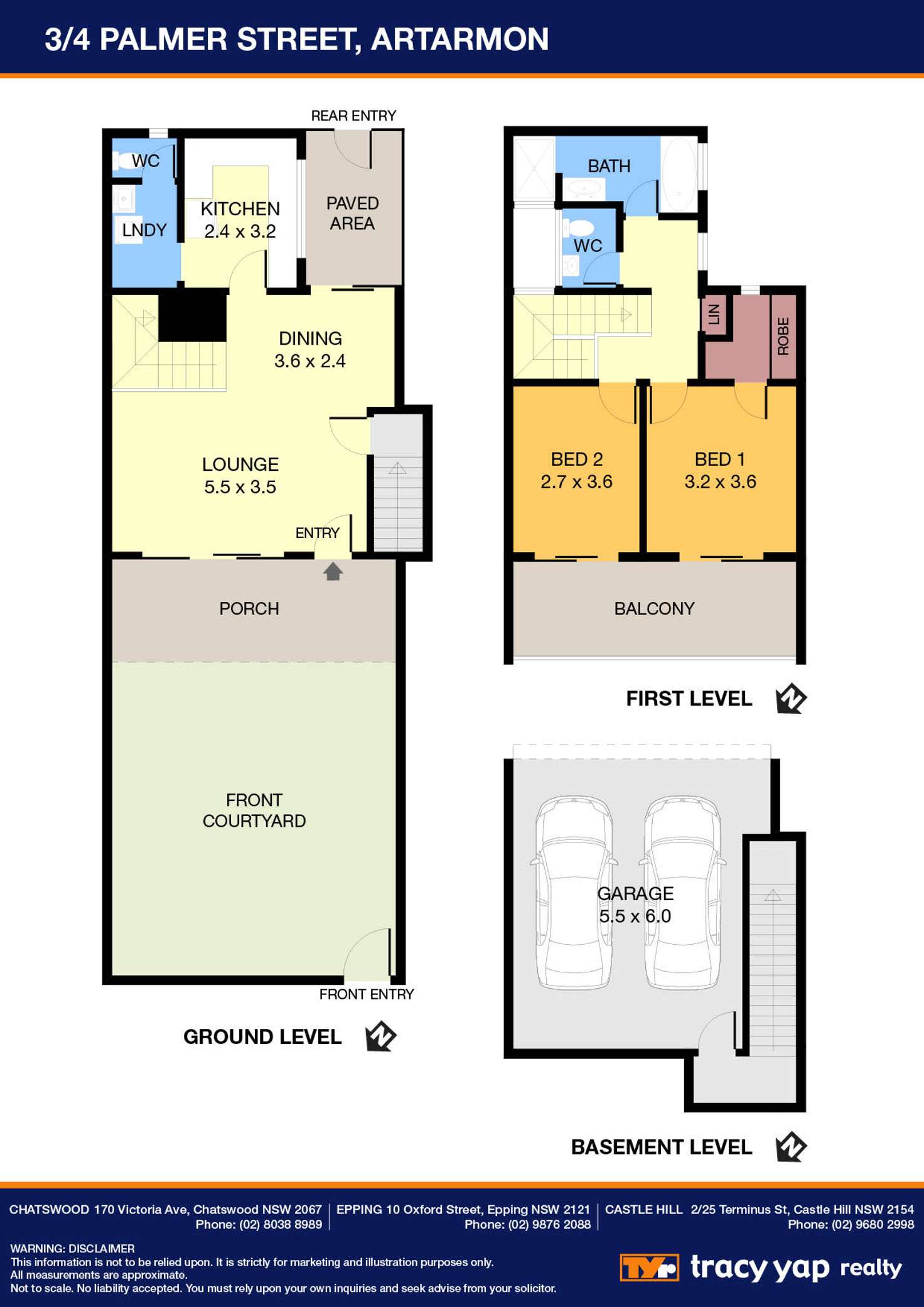 Floorplan of Homely townhouse listing, 3/4 Palmer Street, Artarmon NSW 2064