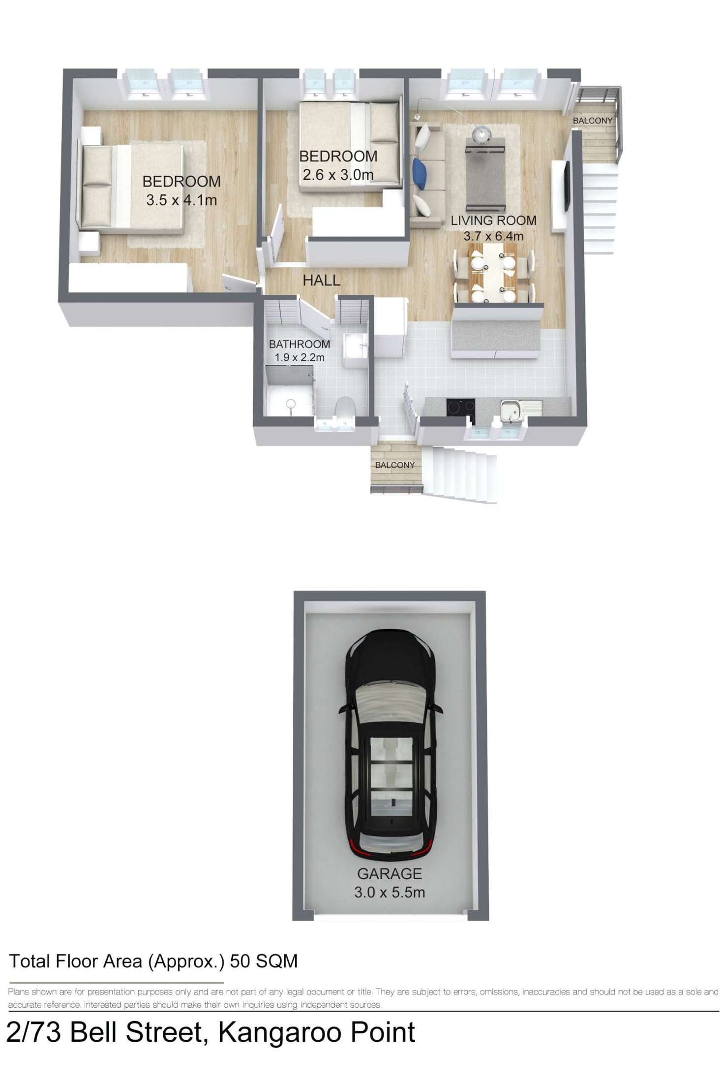 Floorplan of Homely unit listing, 2/73 Bell Street, Kangaroo Point QLD 4169