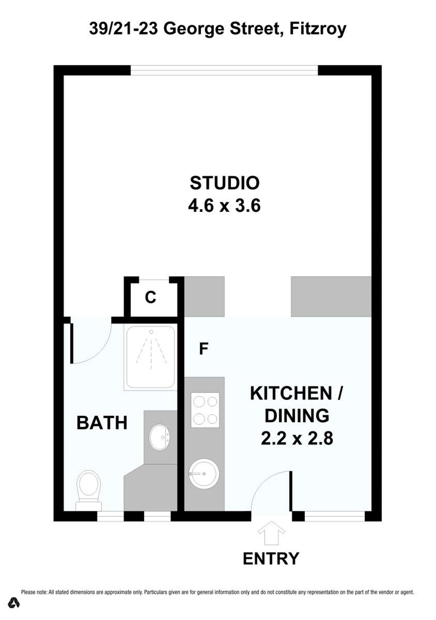 Floorplan of Homely studio listing, 39/21-23 George St, Fitzroy VIC 3065