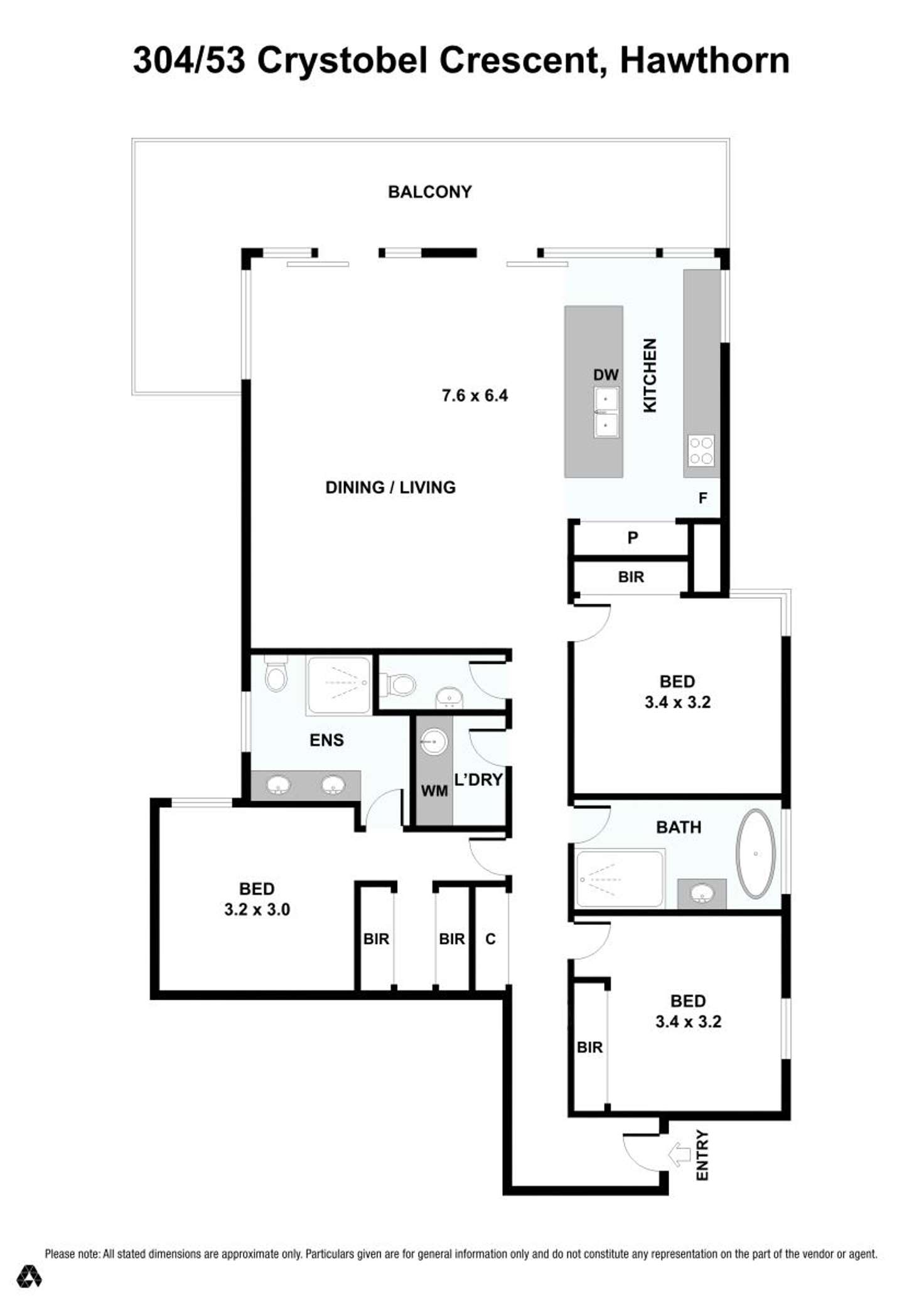 Floorplan of Homely apartment listing, 304/53 Chrystobel Crescent, Hawthorn VIC 3122