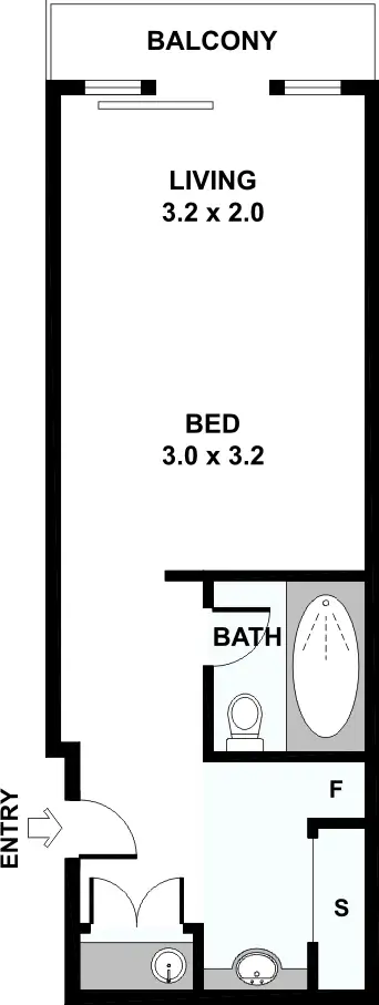 Floorplan of Homely studio listing, 1532/1 William Street, Melbourne VIC 3000