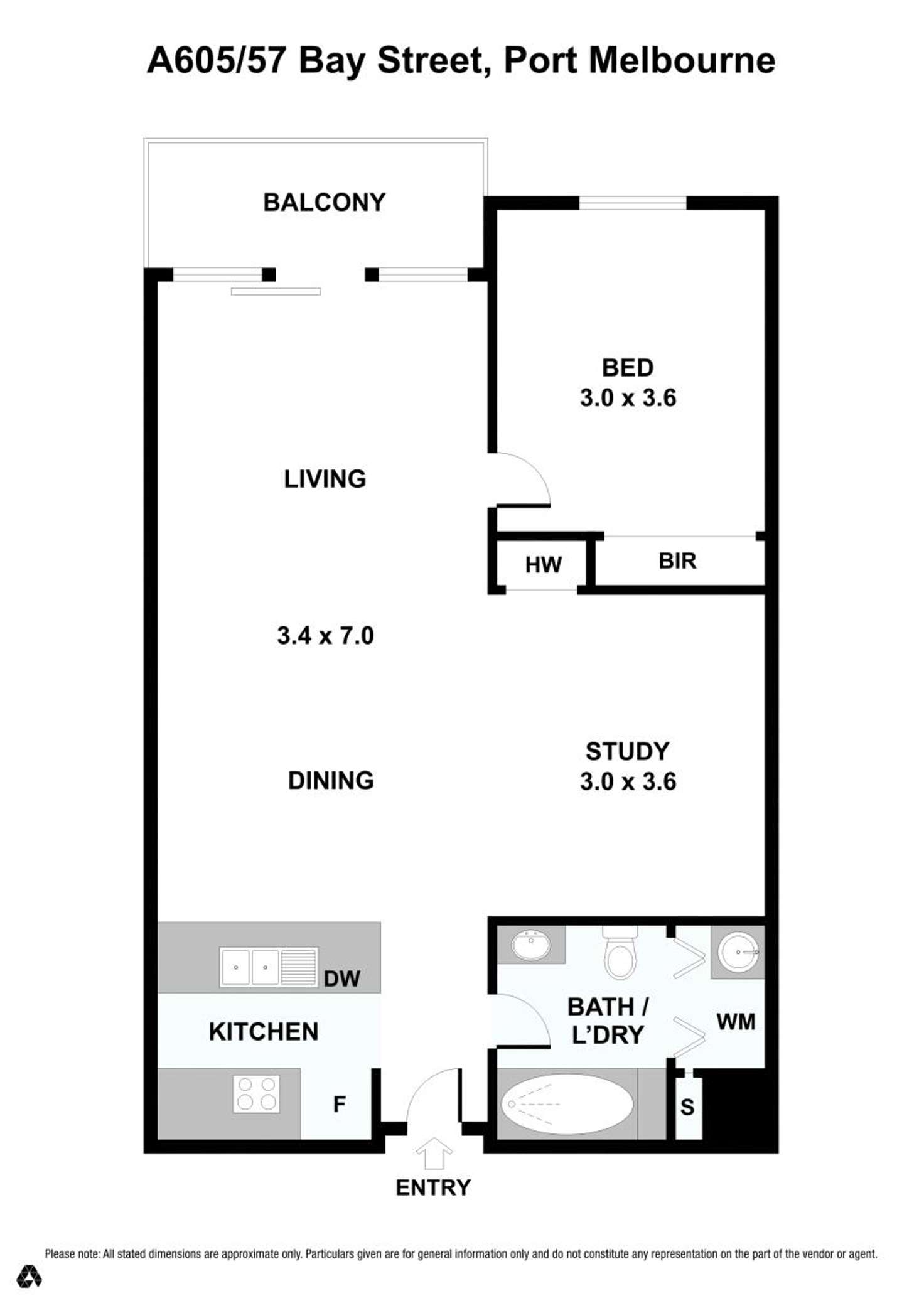 Floorplan of Homely apartment listing, A605/57 Bay Street, Port Melbourne VIC 3207