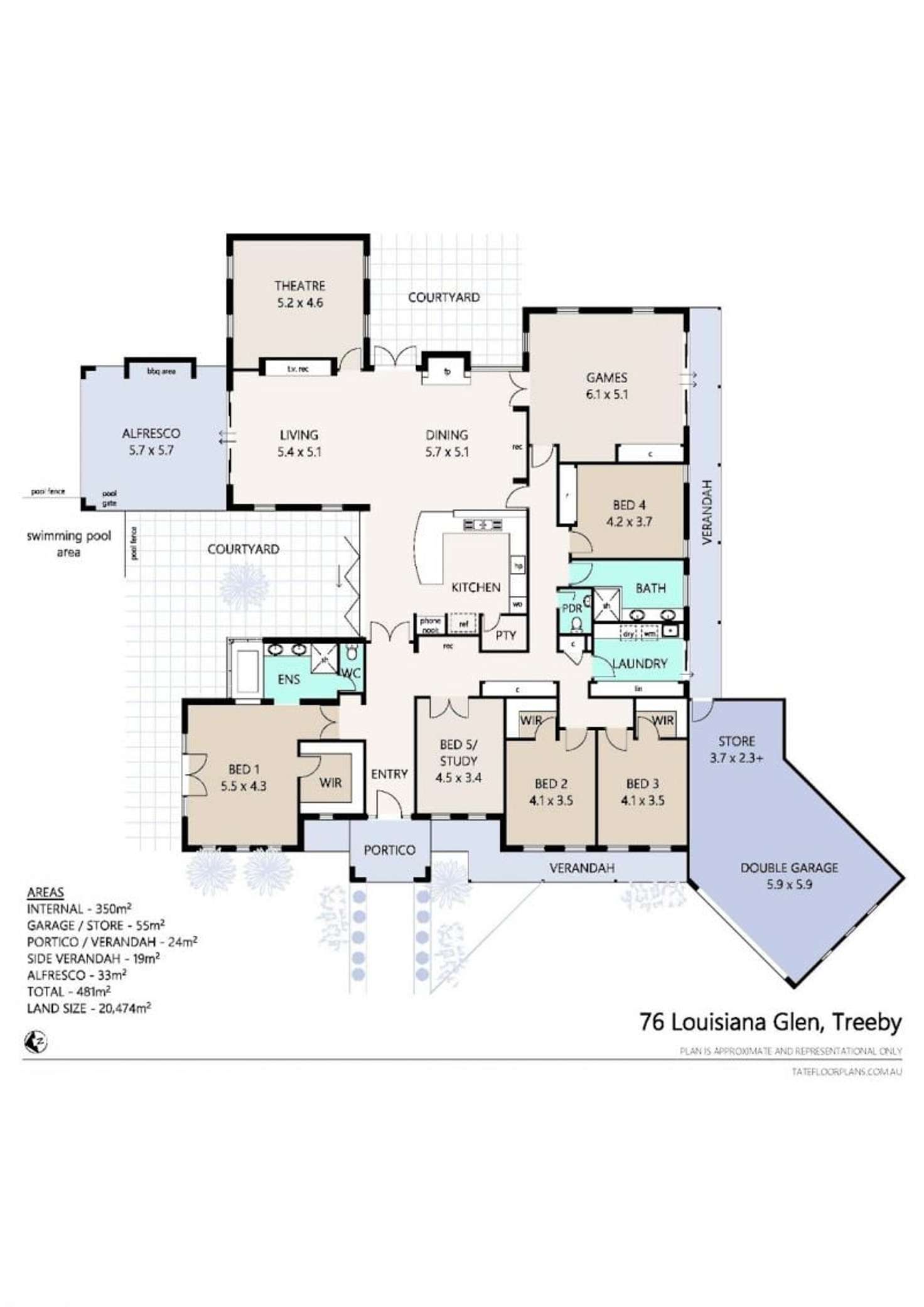Floorplan of Homely acreageSemiRural listing, 76 Louisiana Glen, Treeby WA 6164