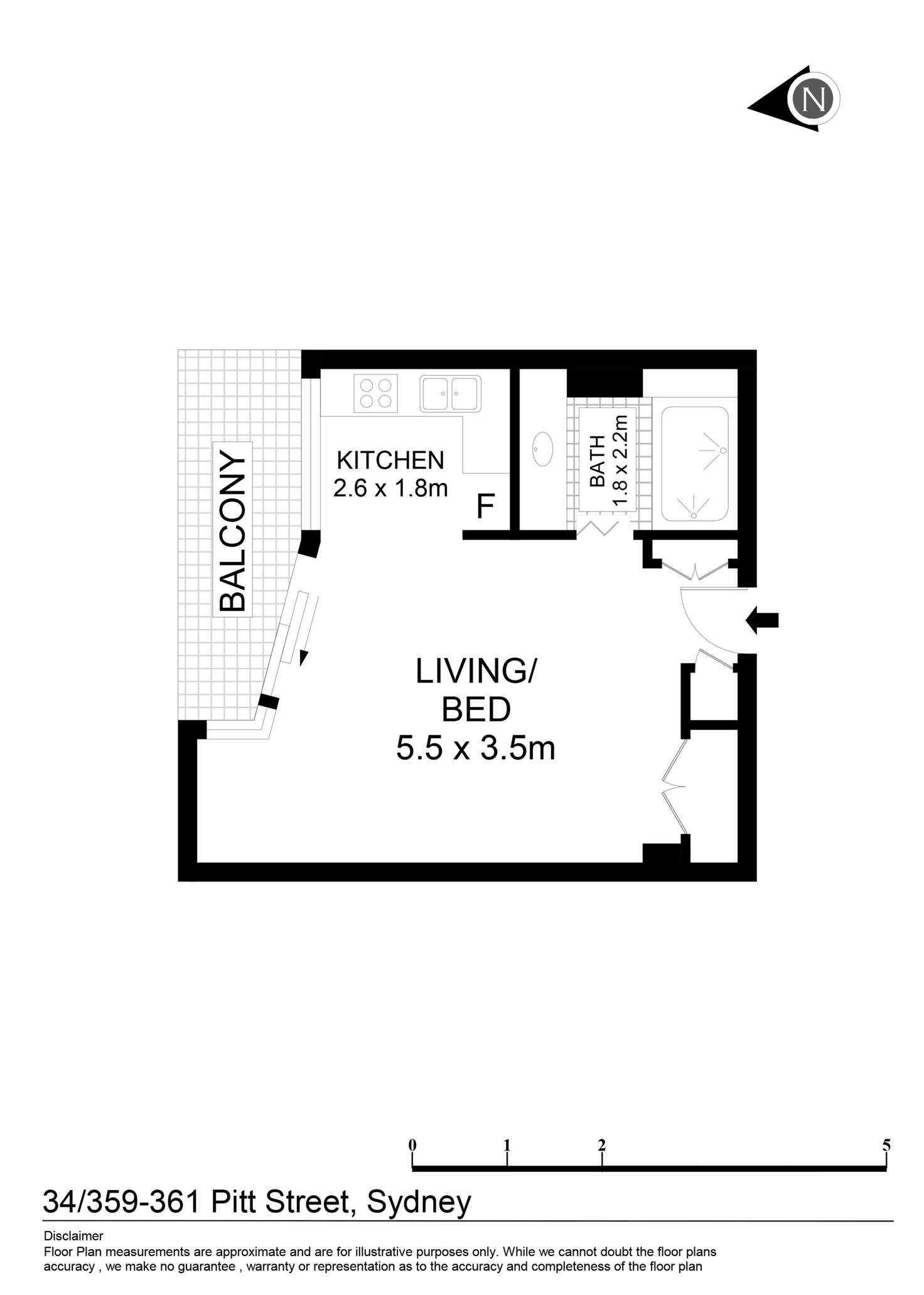 Floorplan of Homely studio listing, 34/359-361 Pitt Street, Sydney NSW 2000