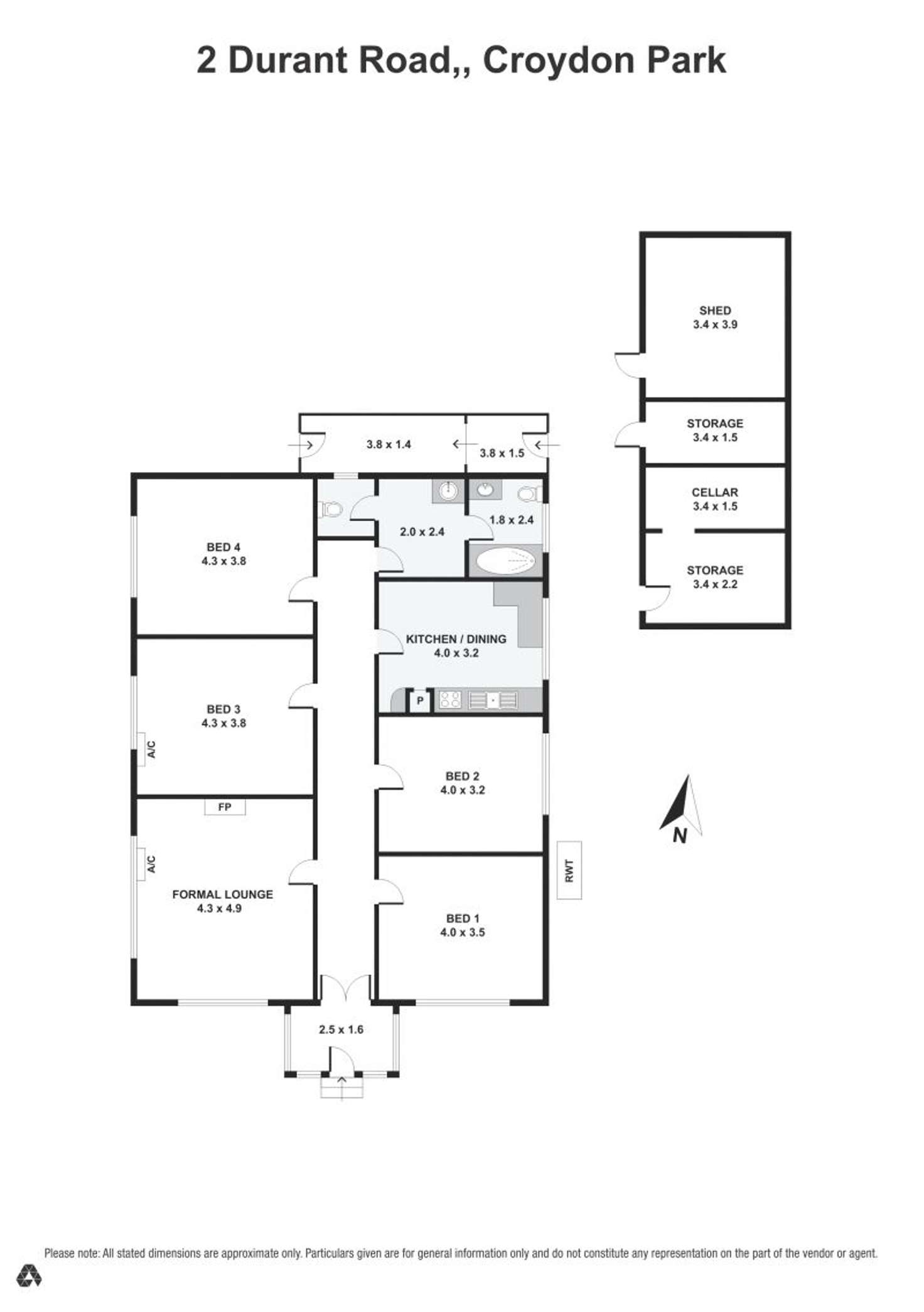 Floorplan of Homely house listing, 2 Durant Rd, Croydon Park SA 5008