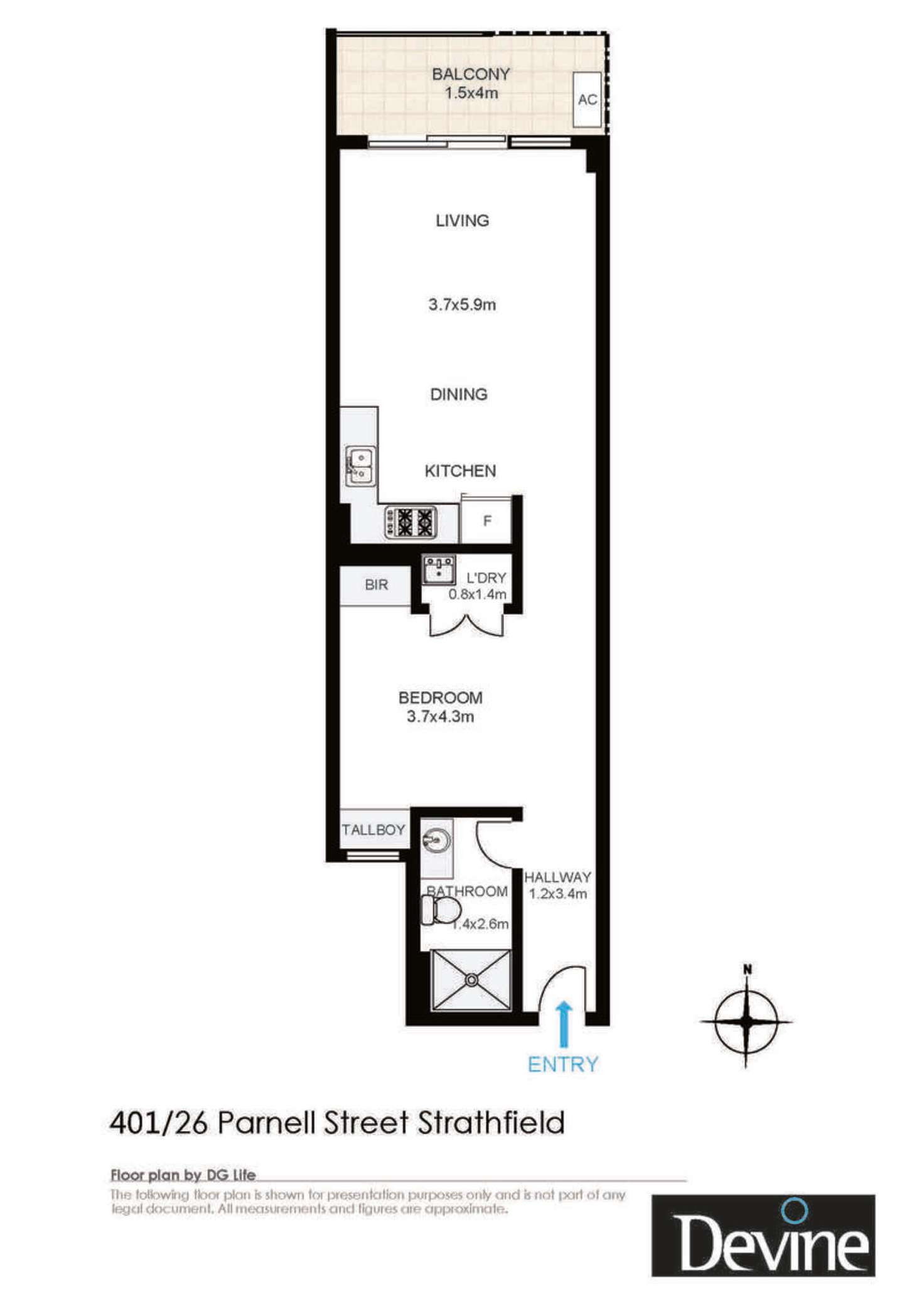 Floorplan of Homely studio listing, 601/26 Parnell Street, Strathfield NSW 2135