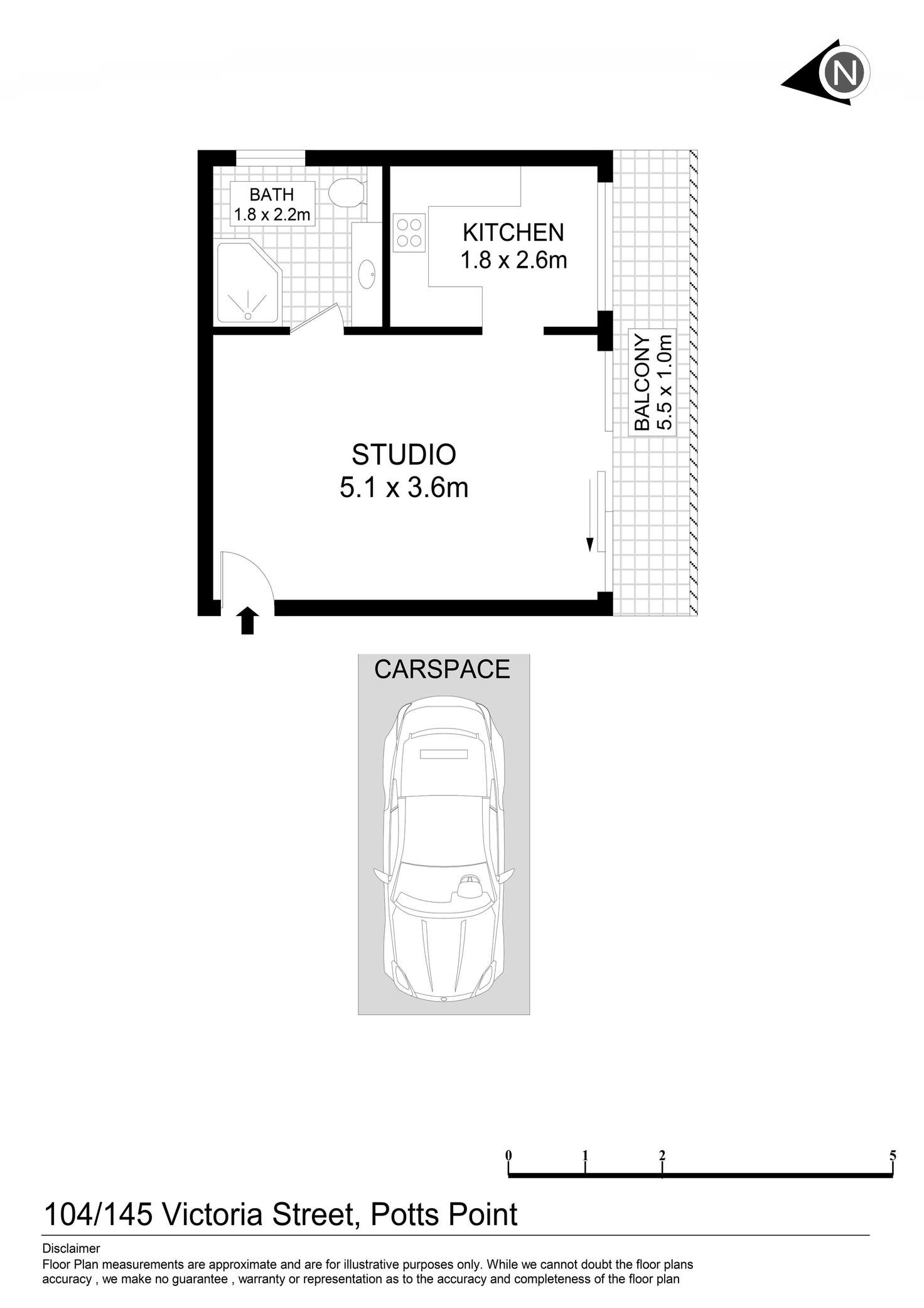 Floorplan of Homely studio listing, 104/145 Victoria Street, Potts Point NSW 2011