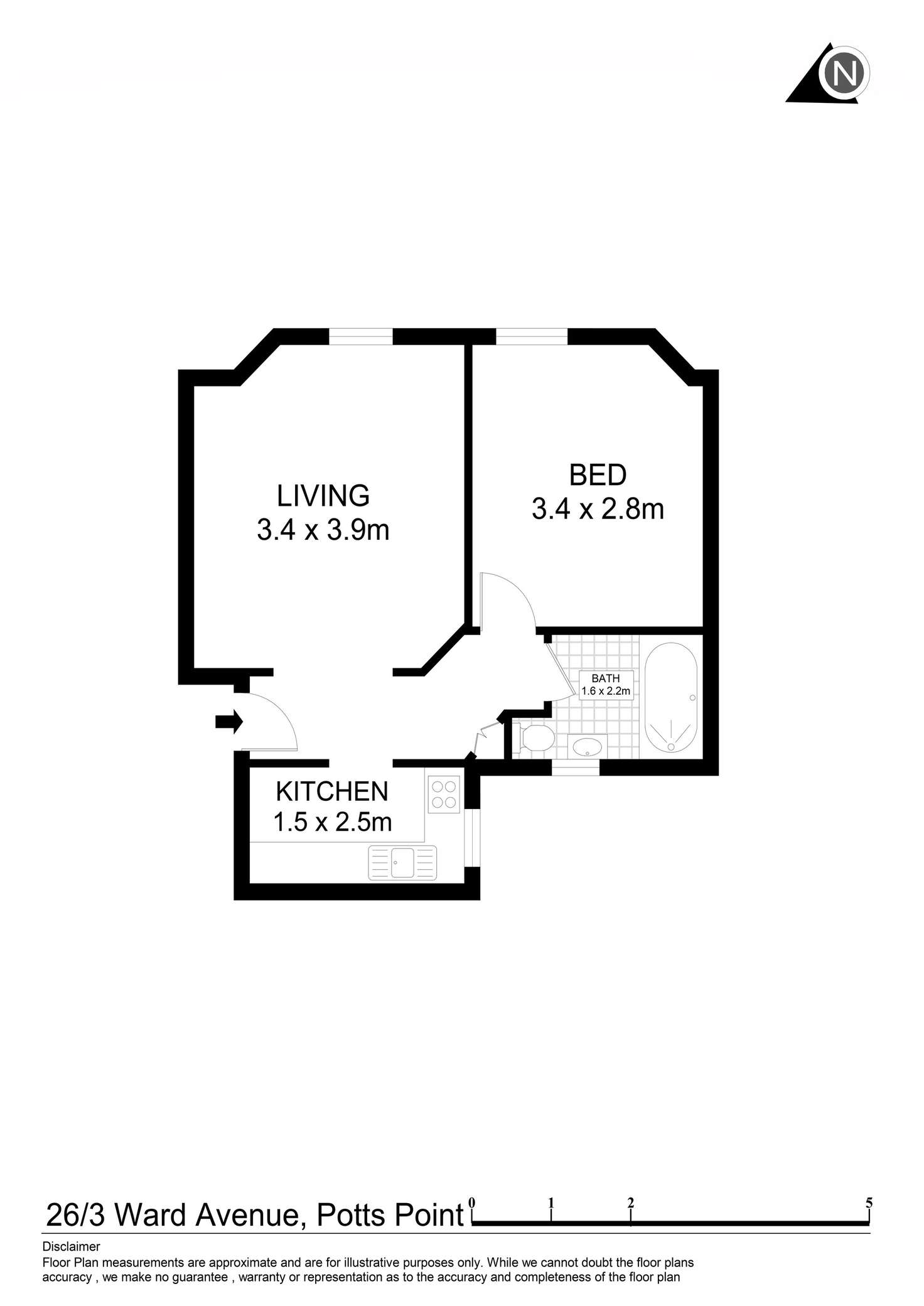 Floorplan of Homely apartment listing, 26/3 Ward Avenue, Potts Point NSW 2011