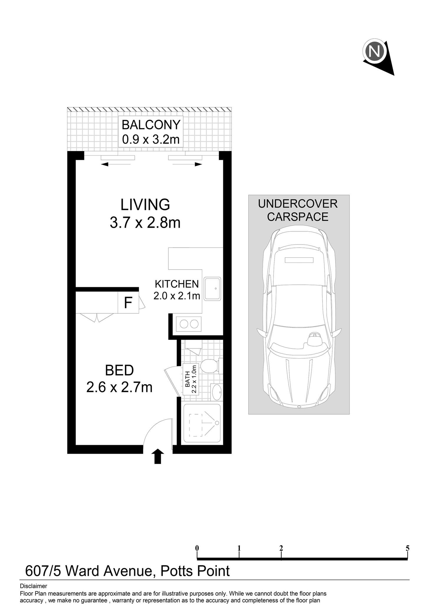 Floorplan of Homely studio listing, 607/5 Ward Avenue, Potts Point NSW 2011