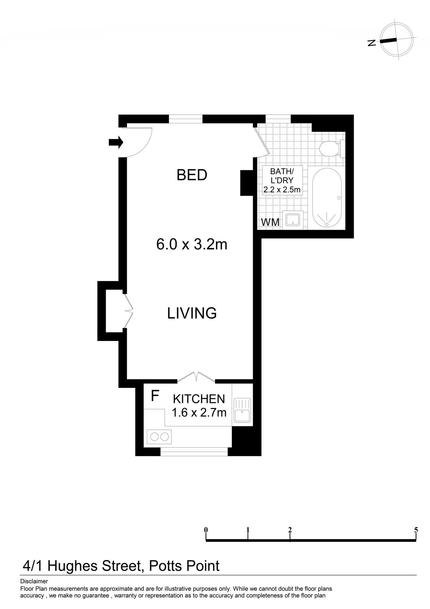 Floorplan of Homely studio listing, 4/1 Hughes Street, Potts Point NSW 2011