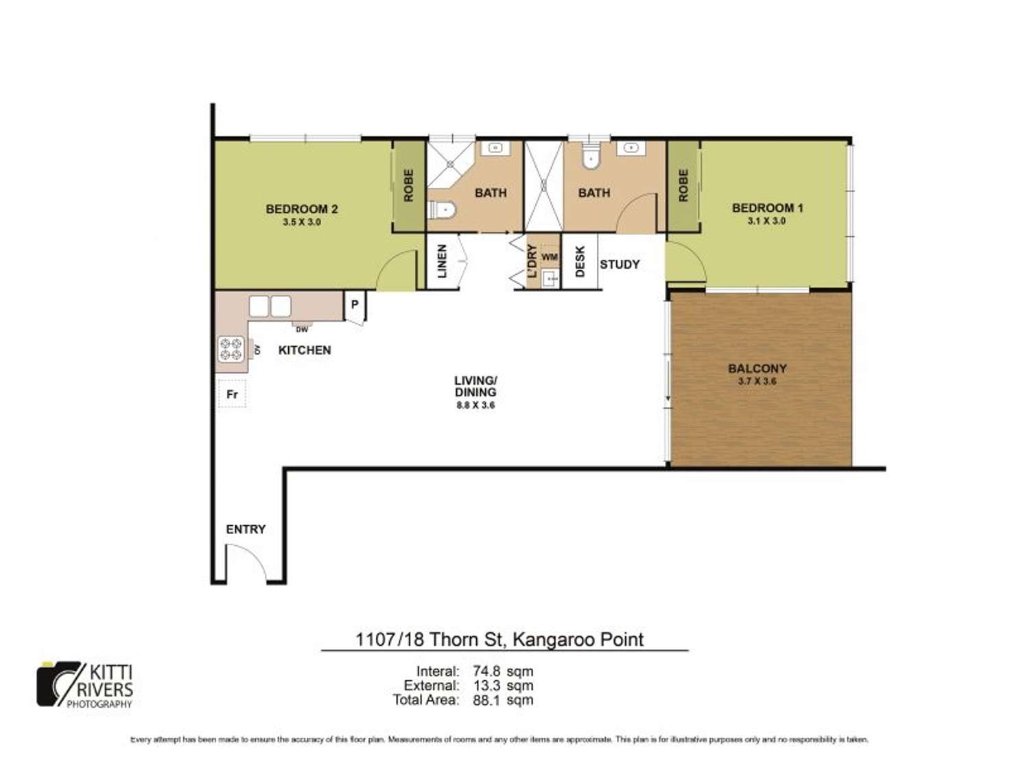 Floorplan of Homely apartment listing, 1107/18 Thorn Street, Kangaroo Point QLD 4169