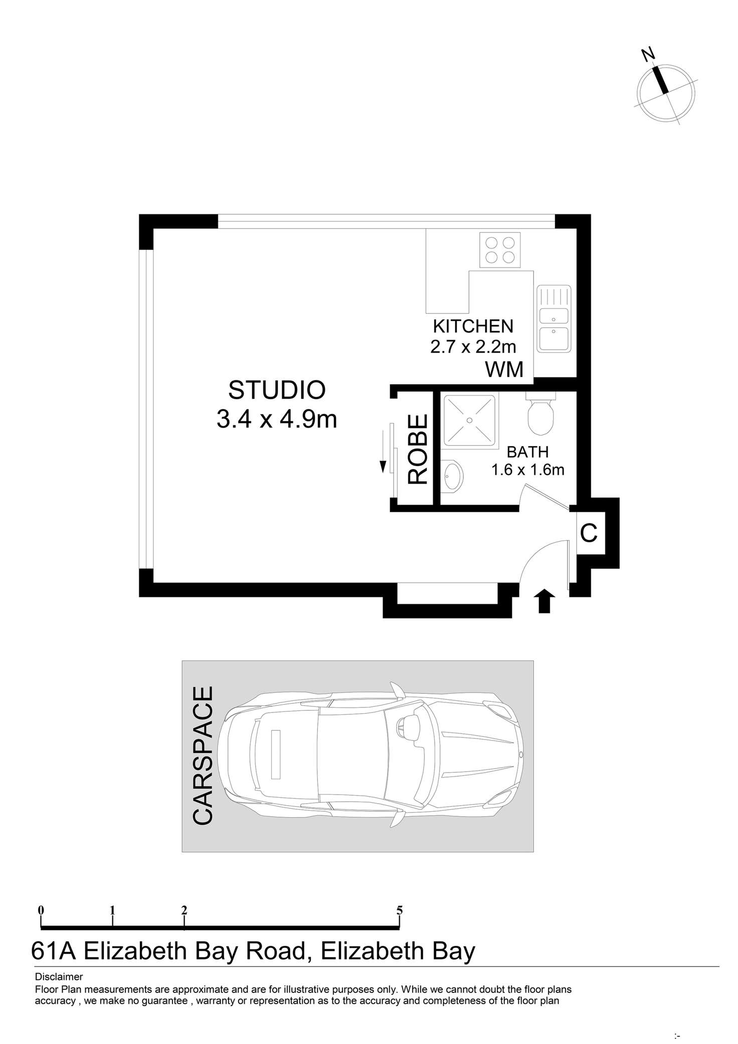 Floorplan of Homely studio listing, 61a/100 Elizabeth Bay Rd, Elizabeth Bay NSW 2011