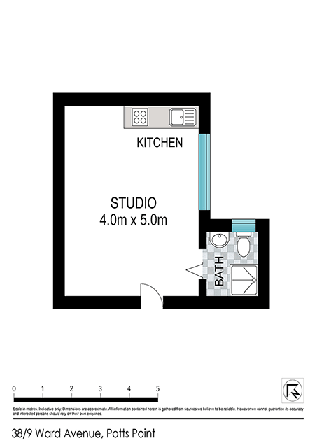 Floorplan of Homely studio listing, Unit 38/9 Ward Ave, Potts Point NSW 2011