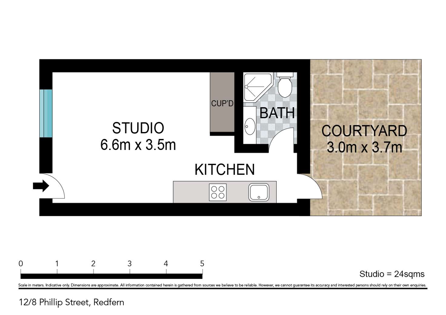 Floorplan of Homely studio listing, 12/8 Phillip St, Redfern NSW 2016