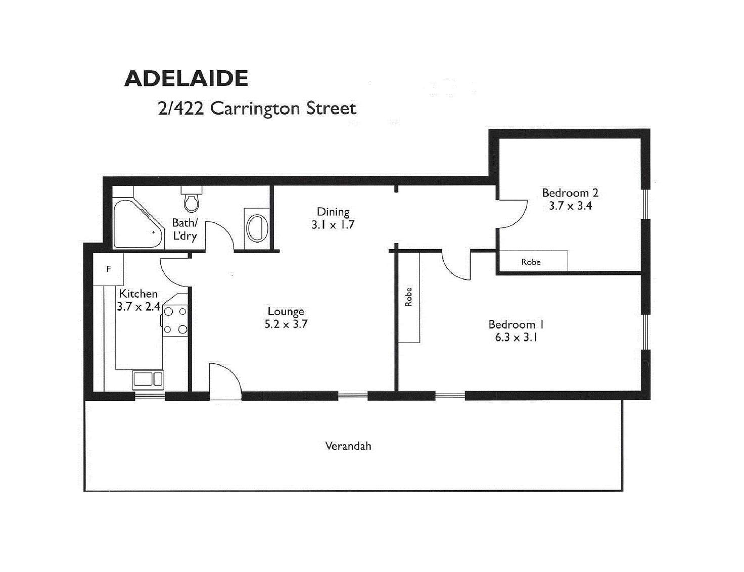 Floorplan of Homely unit listing, 2/422 Carrington Street, Adelaide SA 5000