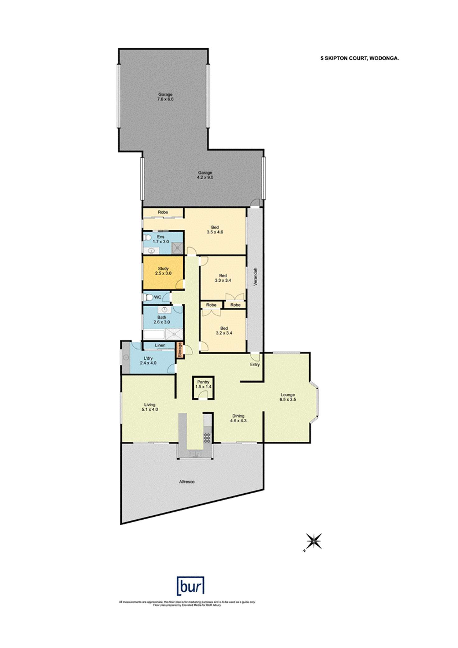 Floorplan of Homely house listing, 5 Skipton Ct, Wodonga VIC 3690