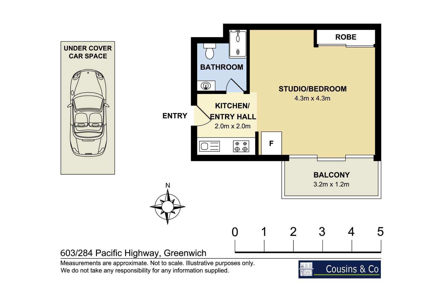 Floorplan of Homely studio listing, 603/284 Pacific Highway, Greenwich NSW 2065