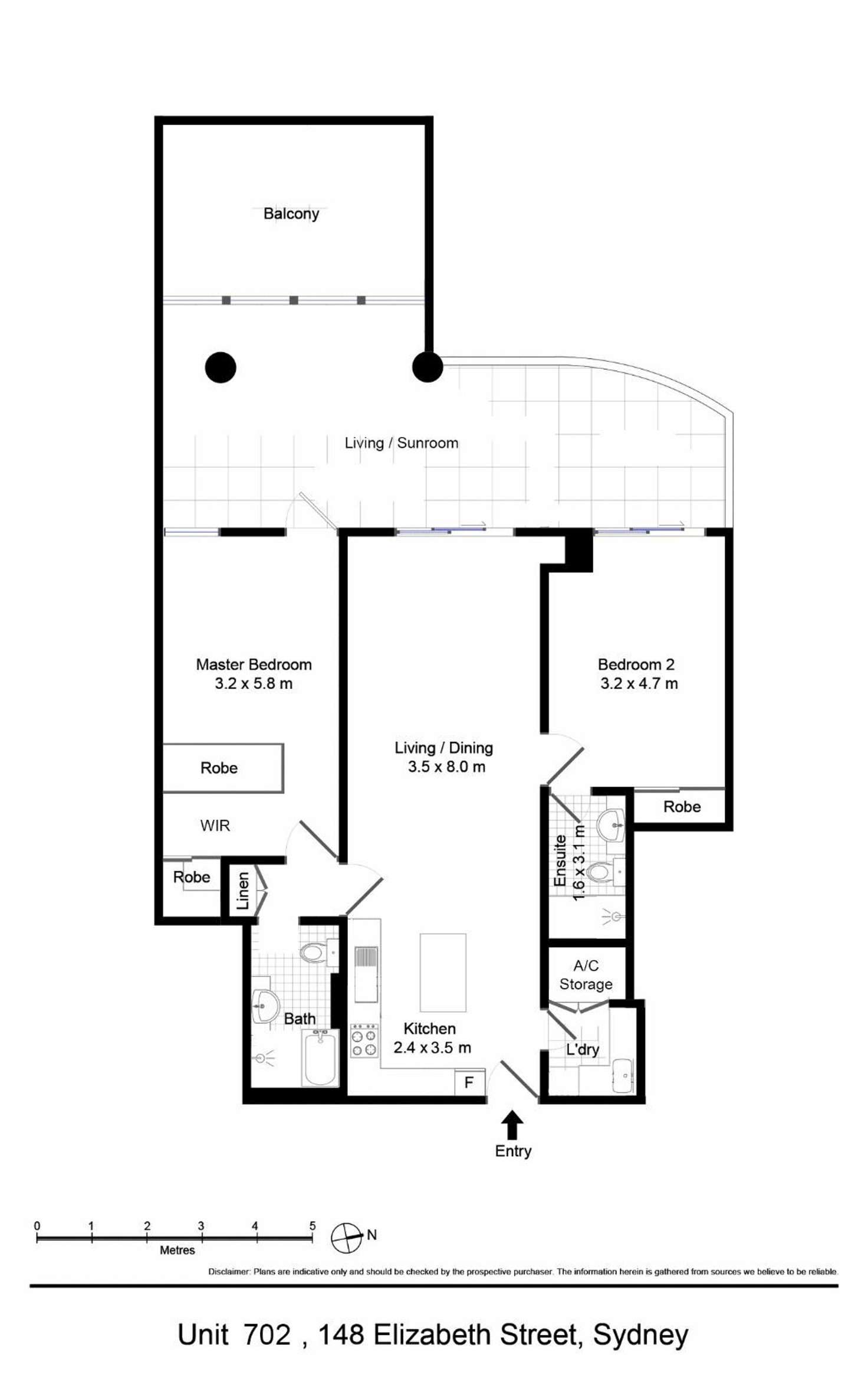 Floorplan of Homely apartment listing, 702/148 Elizabeth Street, Sydney NSW 2000