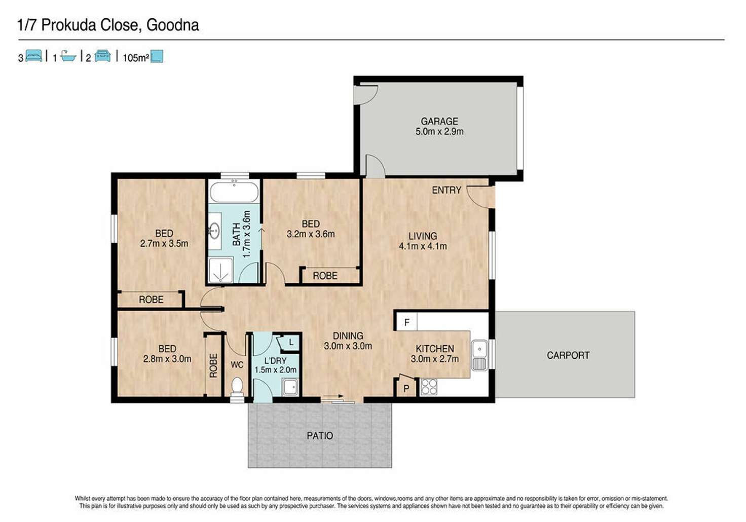 Floorplan of Homely semiDetached listing, Unit 1/7 Prokuda Cl, Goodna QLD 4300