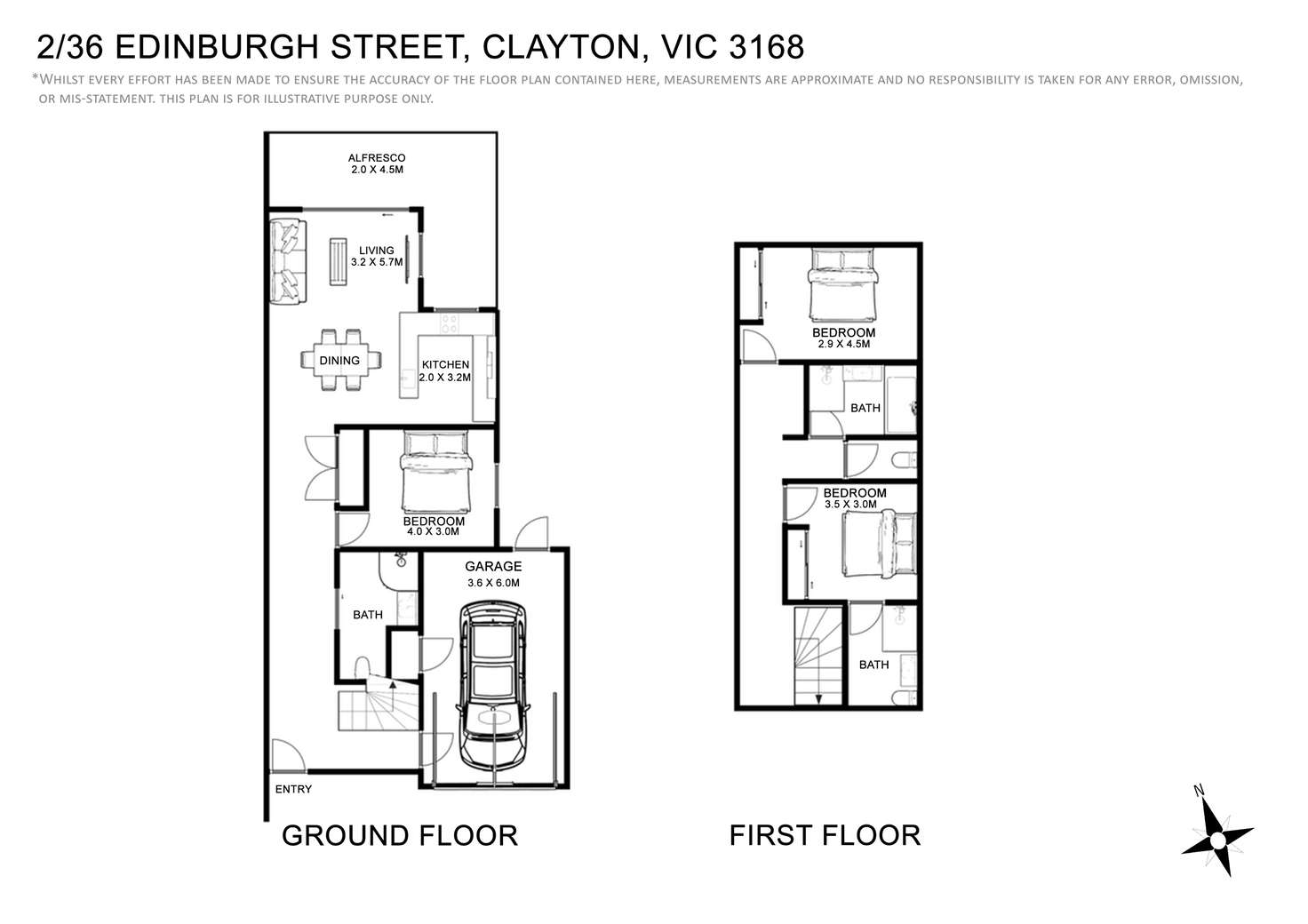 Floorplan of Homely townhouse listing, 2/36 Edinburgh Street, Clayton VIC 3168
