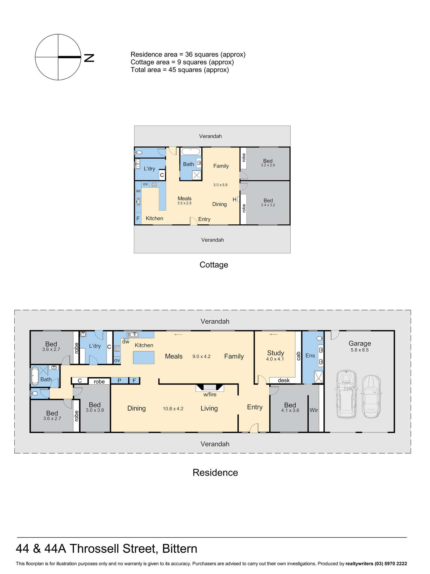 Floorplan of Homely acreageSemiRural listing, 44 & 44A Throssell Street, Bittern VIC 3918