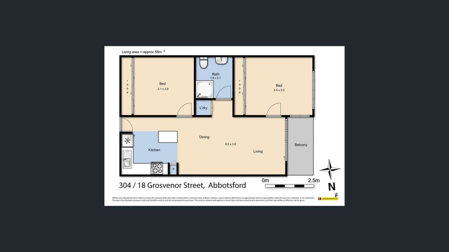 Floorplan of Homely apartment listing, 304/18 Grosvenor Street, Abbotsford VIC 3067