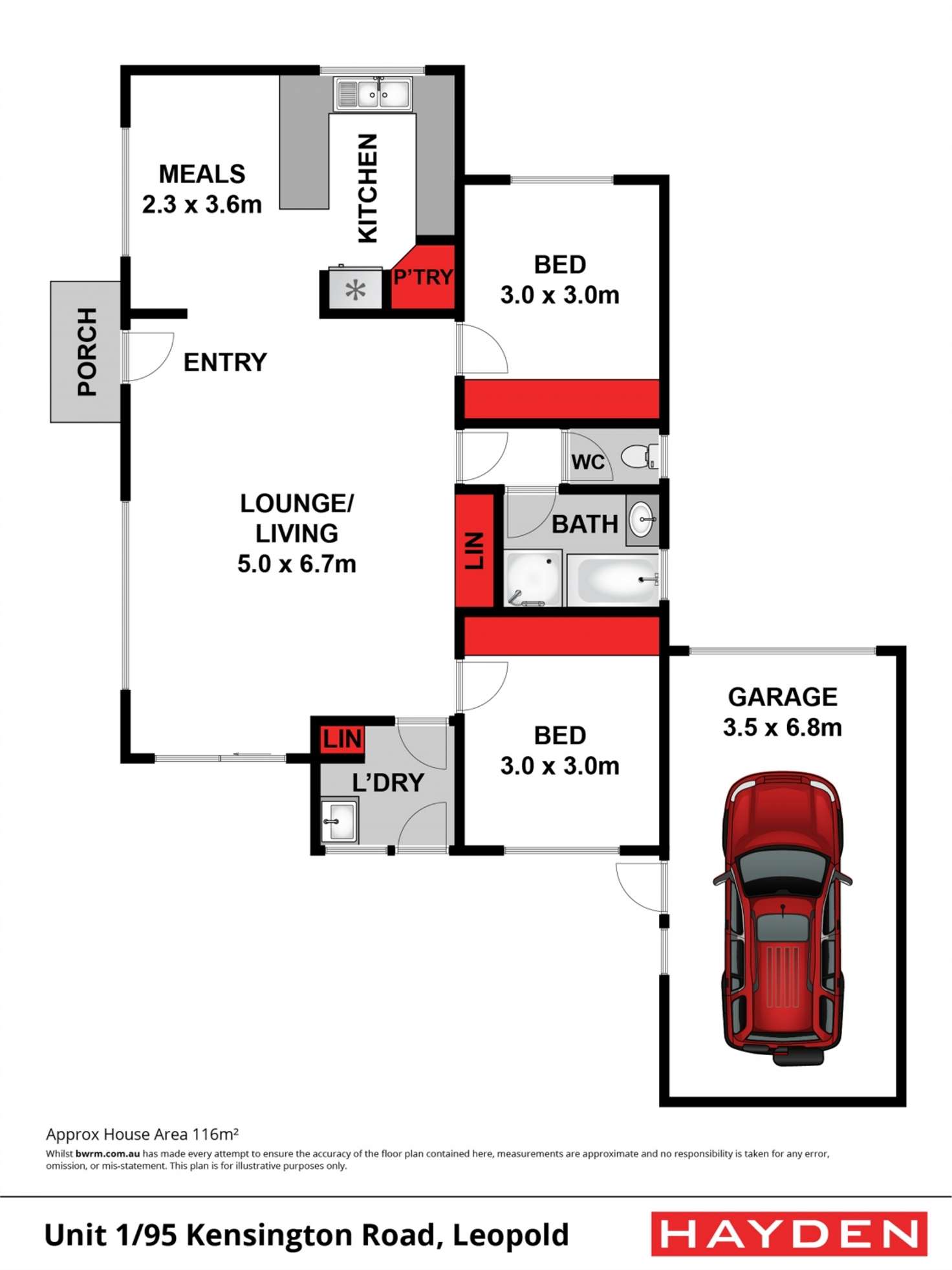 Floorplan of Homely unit listing, 1/95 Kensington Road, Leopold VIC 3224
