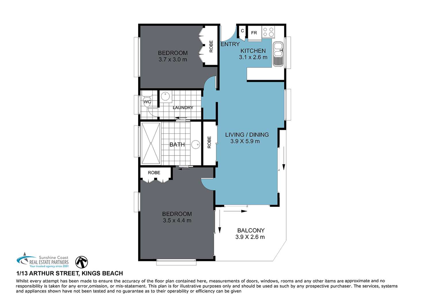 Floorplan of Homely unit listing, 1/13 Arthur Street, Kings Beach QLD 4551