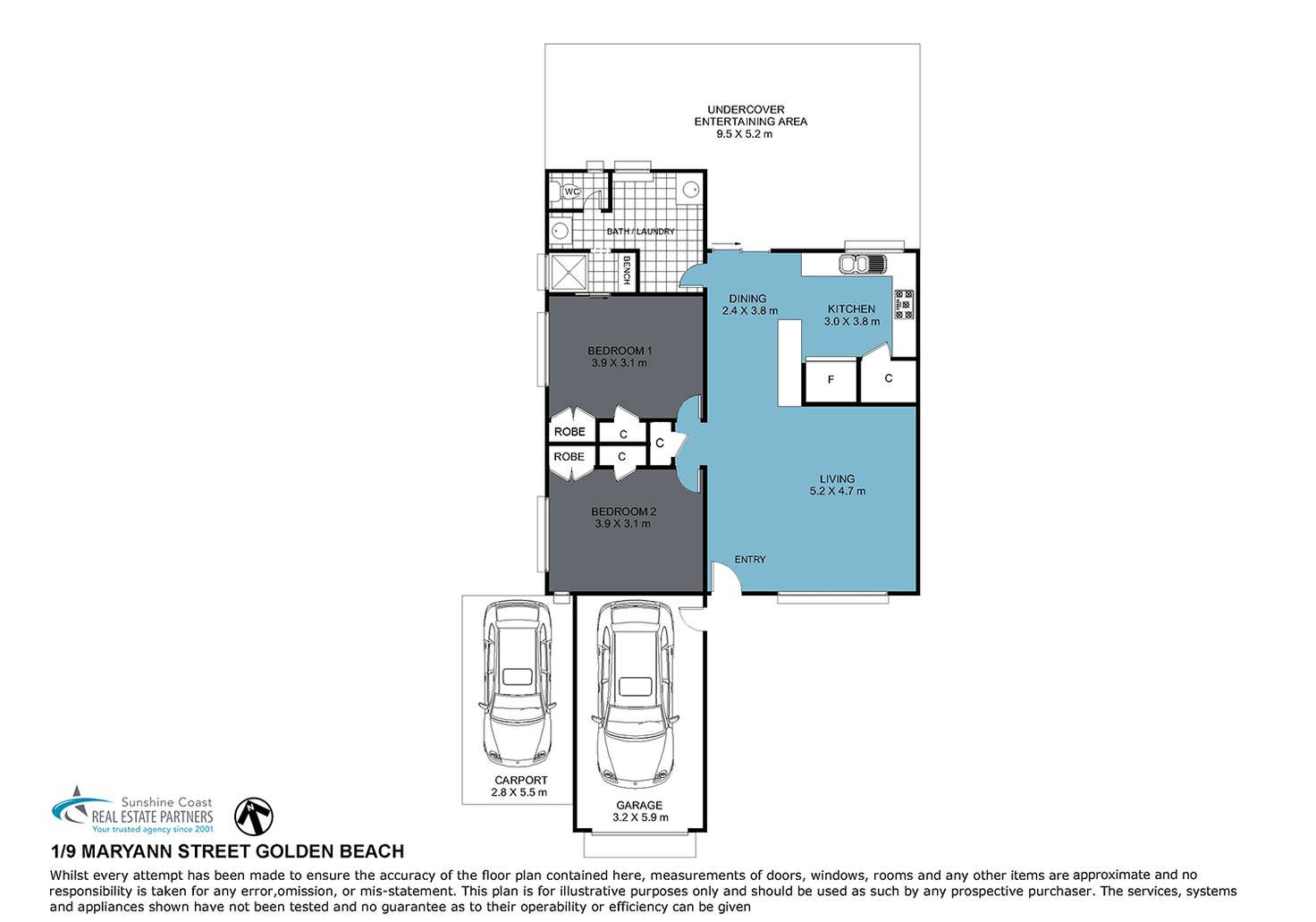 Floorplan of Homely unit listing, 1/9 Maryann Street, Golden Beach QLD 4551
