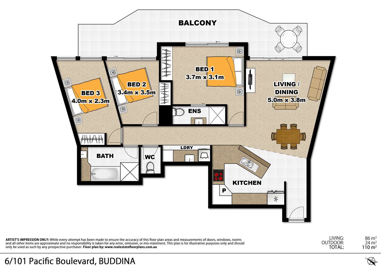 Floorplan of Homely unit listing, 6C/101 Pacific Boulevard, Buddina QLD 4575