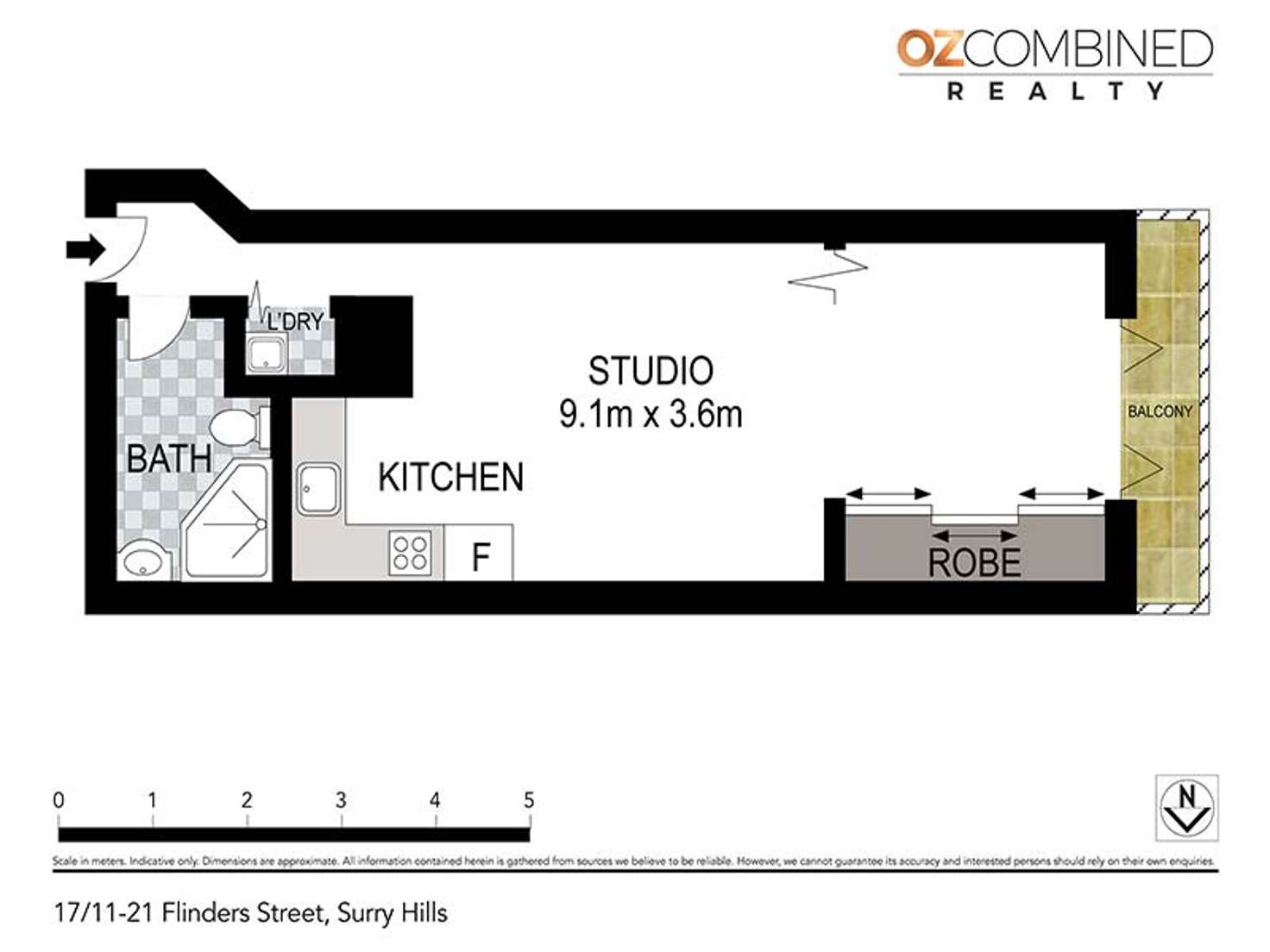 Floorplan of Homely studio listing, 17/11-21 Flinders Street, Surry Hills NSW 2010