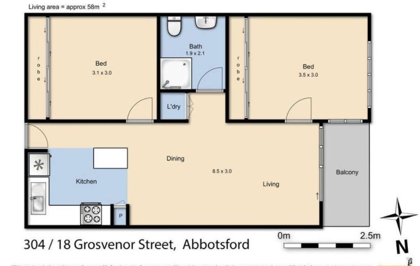Floorplan of Homely apartment listing, 304/18 Grosvenor Street, Abbotsford VIC 3067