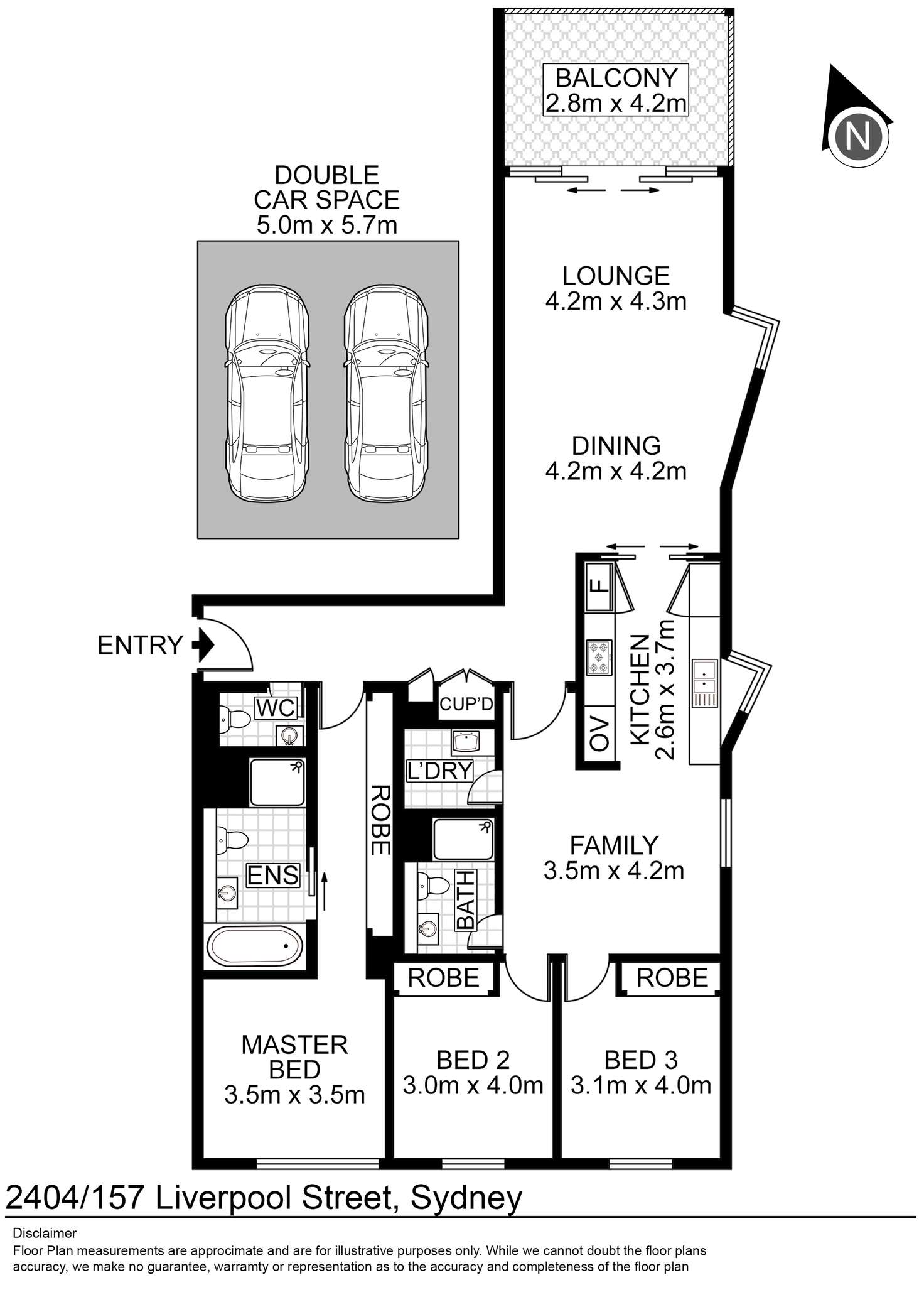 Floorplan of Homely apartment listing, 2404/157 Liverpool Street, Sydney NSW 2000