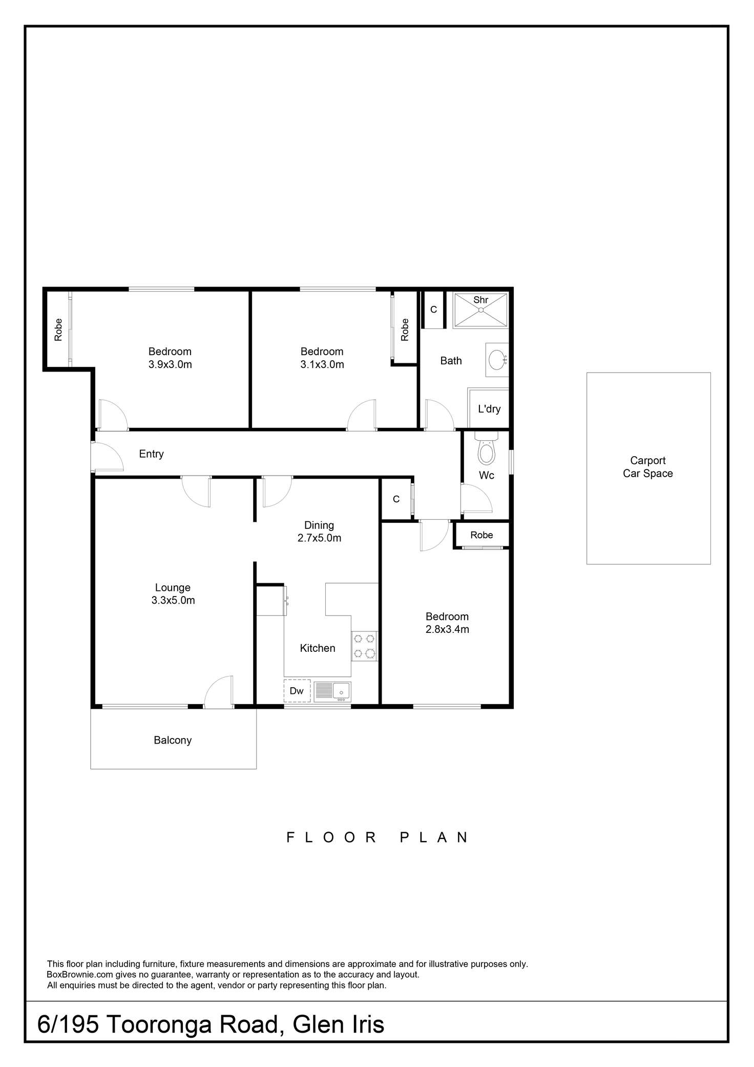 Floorplan of Homely apartment listing, 6/195 Tooronga Road, Glen Iris VIC 3146
