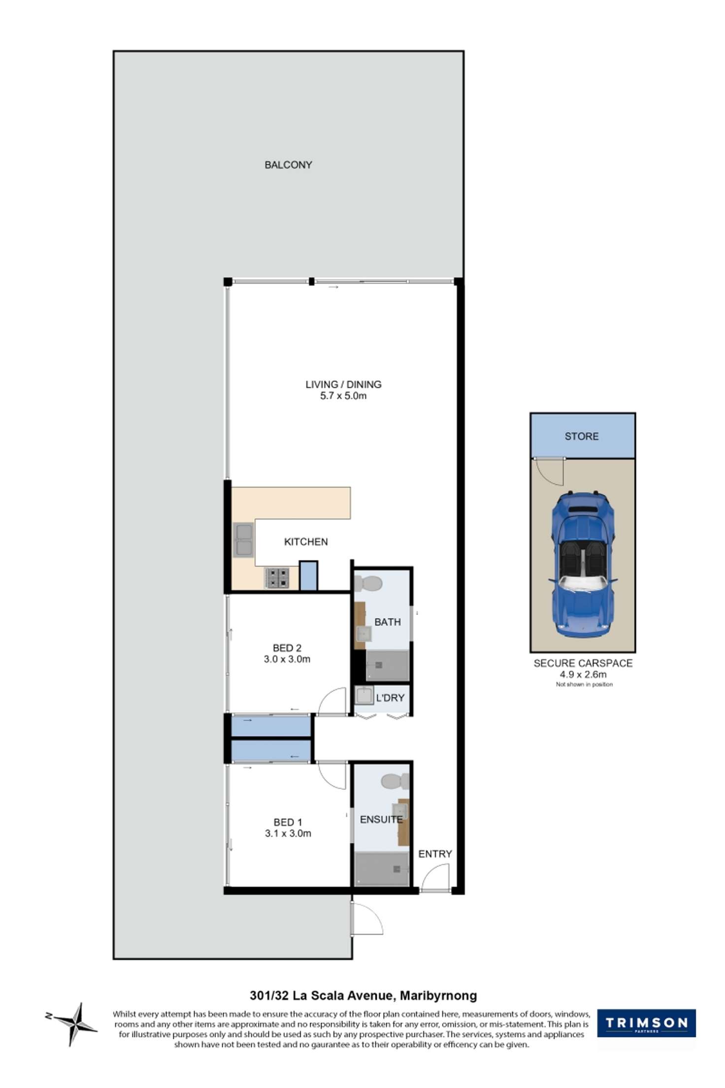 Floorplan of Homely apartment listing, 301/32 La Scala Avenue, Maribyrnong VIC 3032