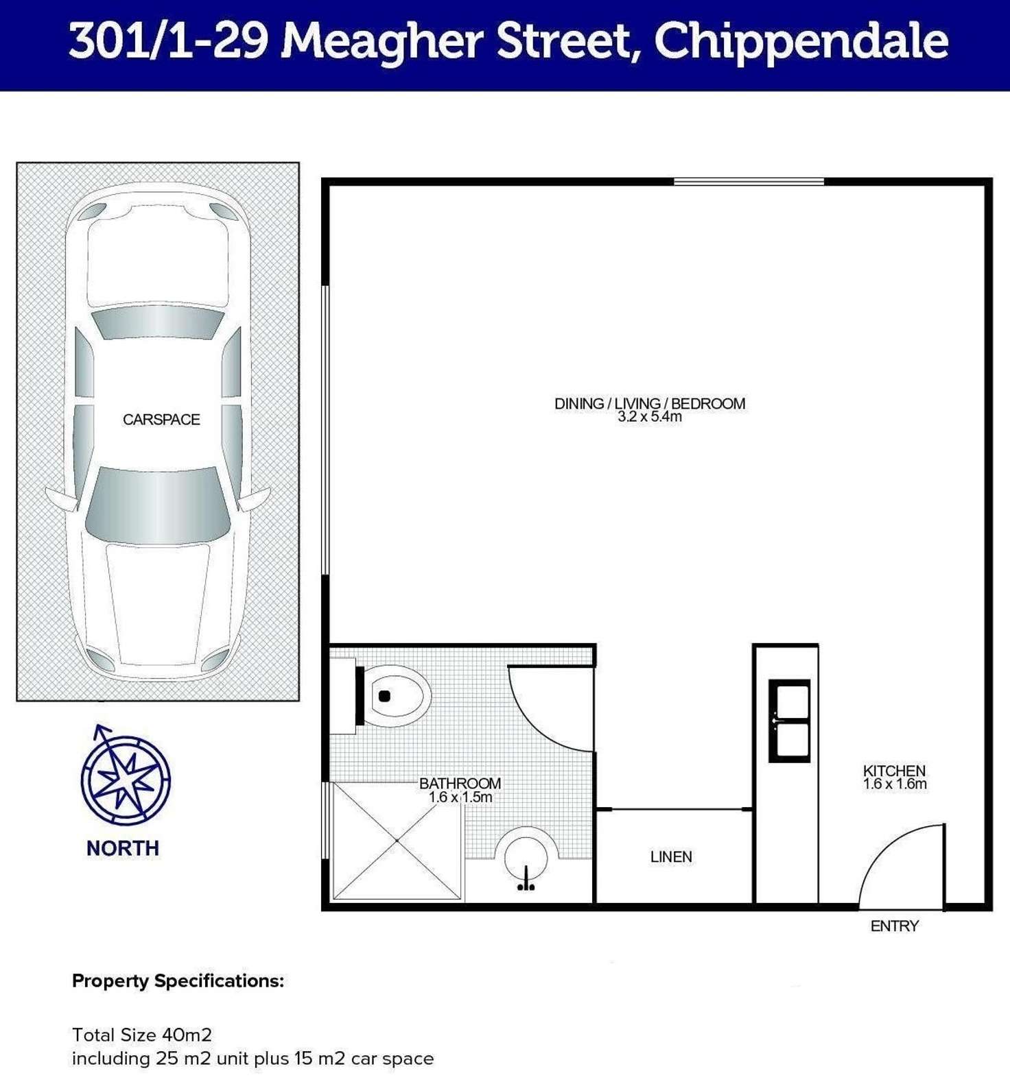 Floorplan of Homely studio listing, 301/1-9 Meagher Street, Chippendale NSW 2008