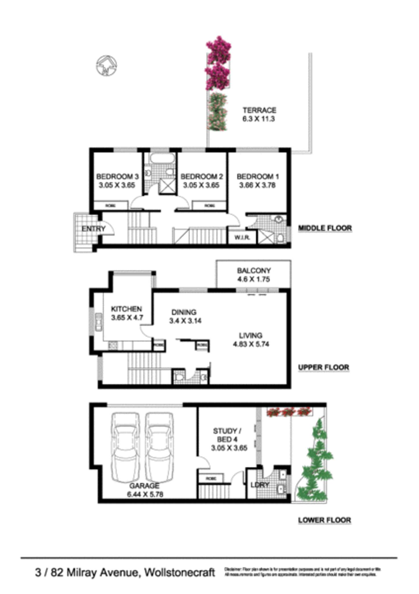 Floorplan of Homely townhouse listing, 3/82 Milray Avenue, Wollstonecraft NSW 2065