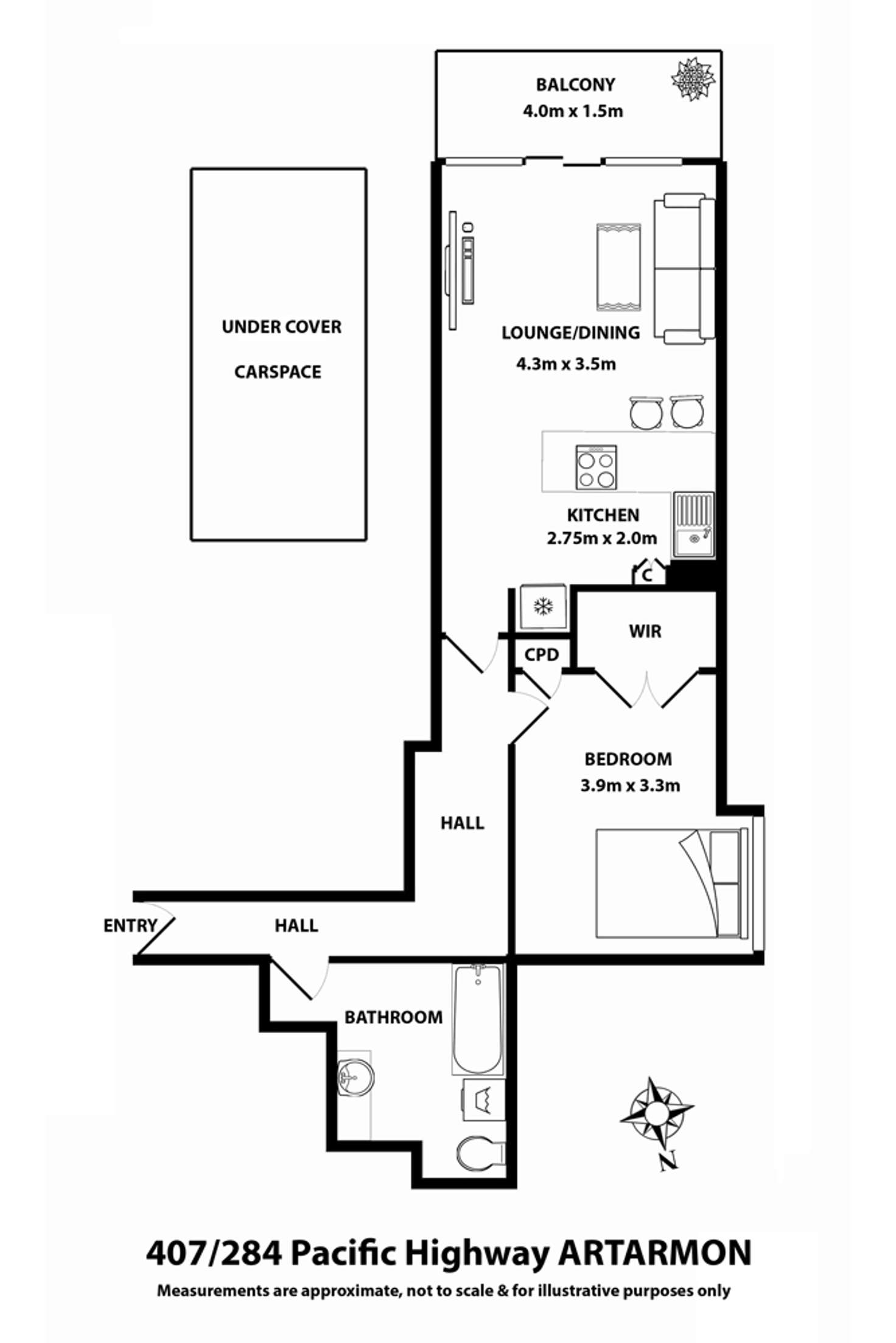 Floorplan of Homely apartment listing, 407/284 Pacific Hwy, Greenwich NSW 2065