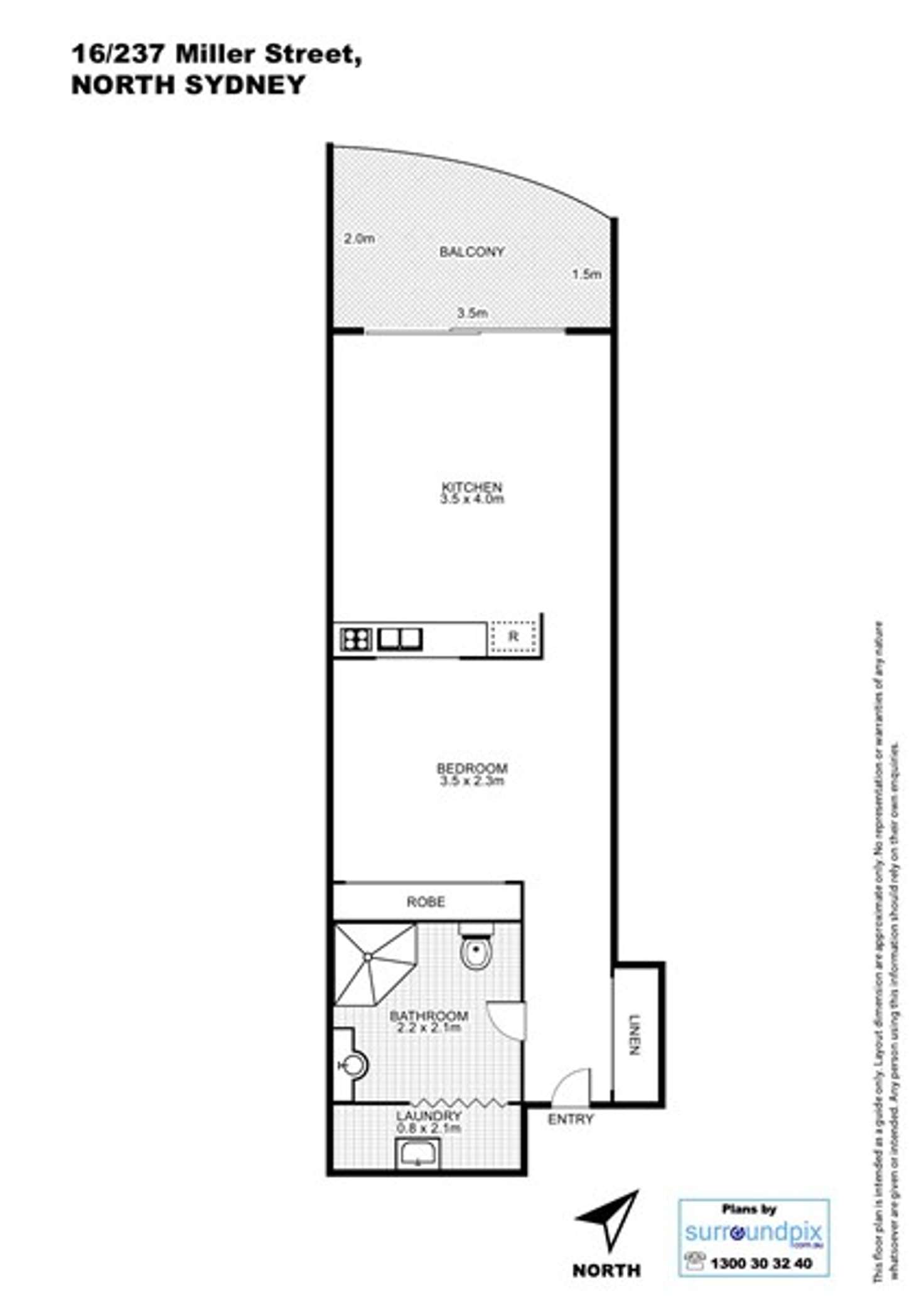 Floorplan of Homely studio listing, 16/237 Miller Street, North Sydney NSW 2060