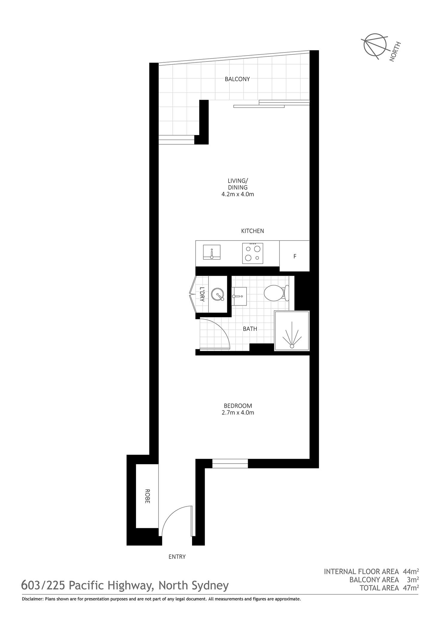 Floorplan of Homely studio listing, 603/225 Pacific Highway, North Sydney NSW 2060