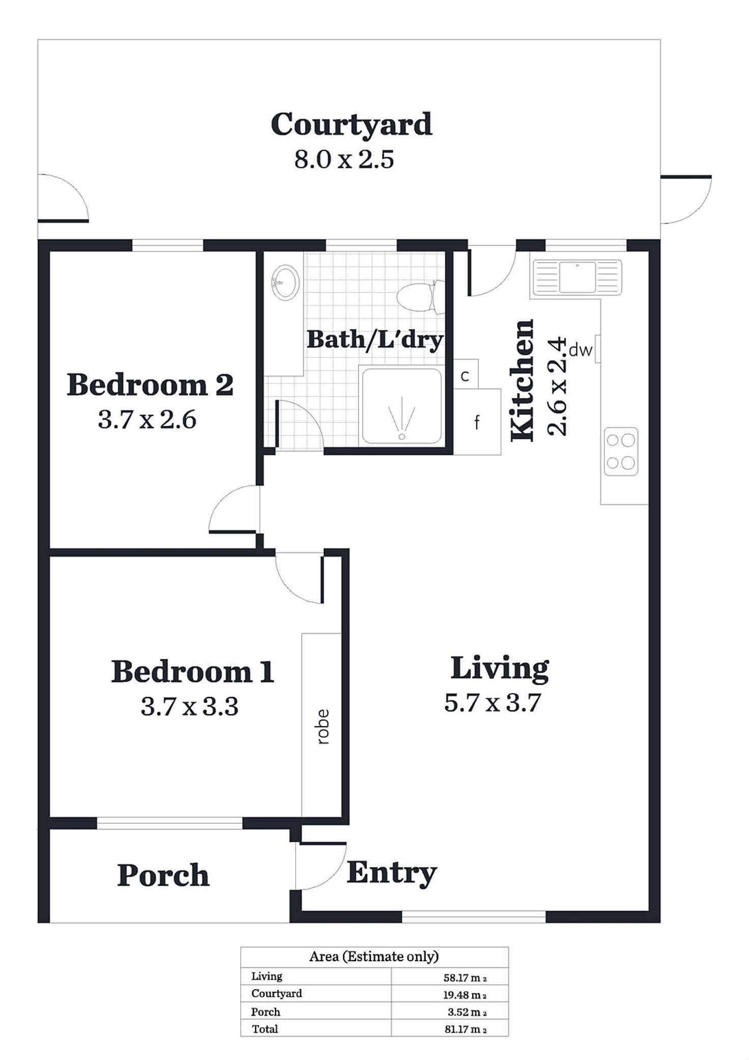 Floorplan of Homely unit listing, 1/52 John Street, Ascot Park SA 5043