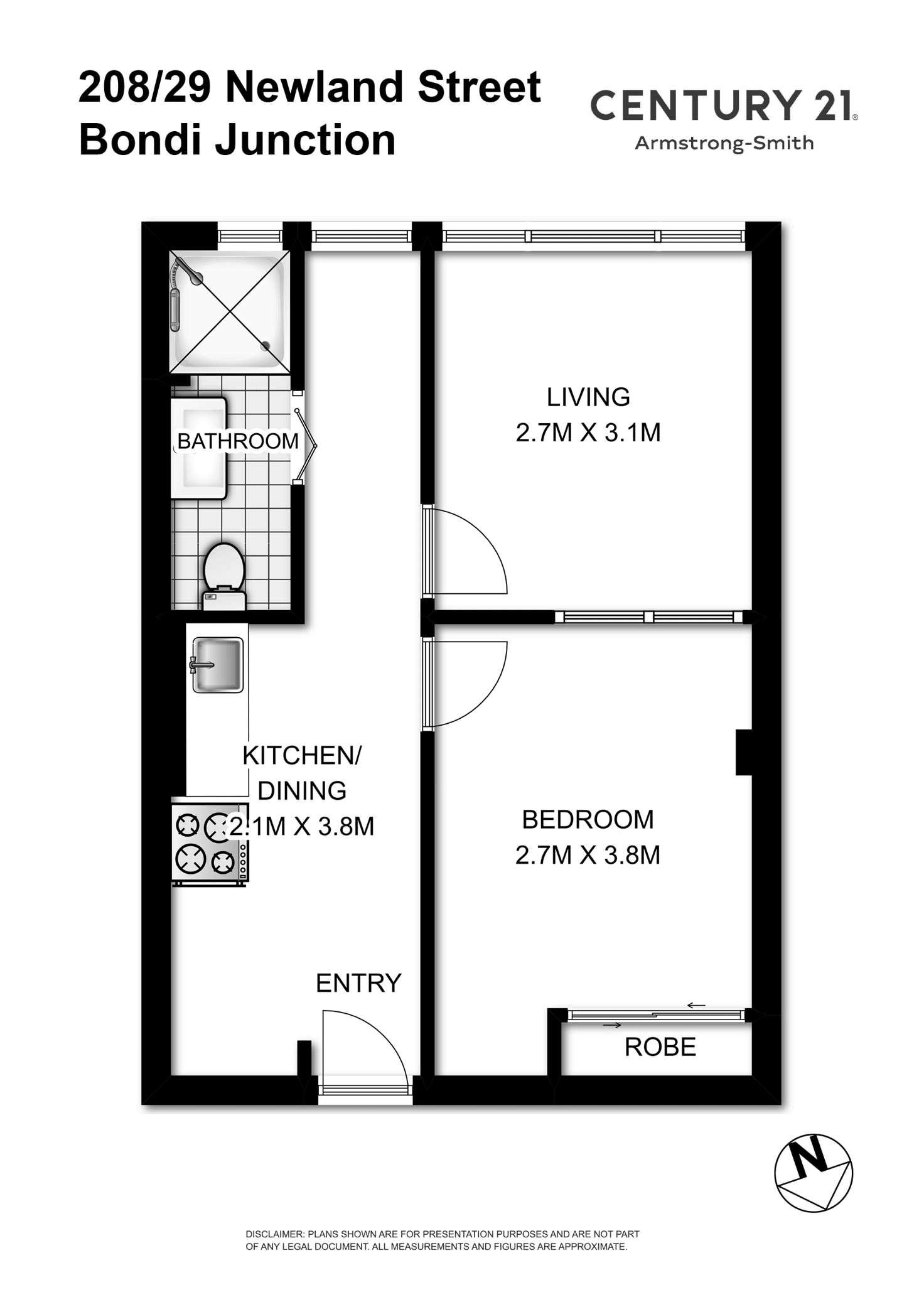 Floorplan of Homely studio listing, 208/29 Newland Street, Bondi Junction NSW 2022