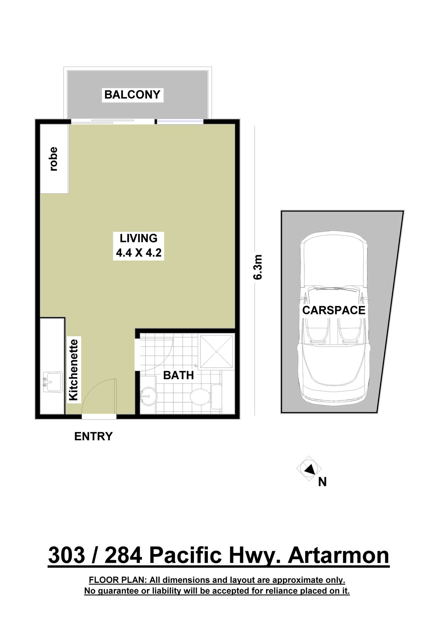 Floorplan of Homely studio listing, 303/284 Pacific Highway, Greenwich NSW 2065