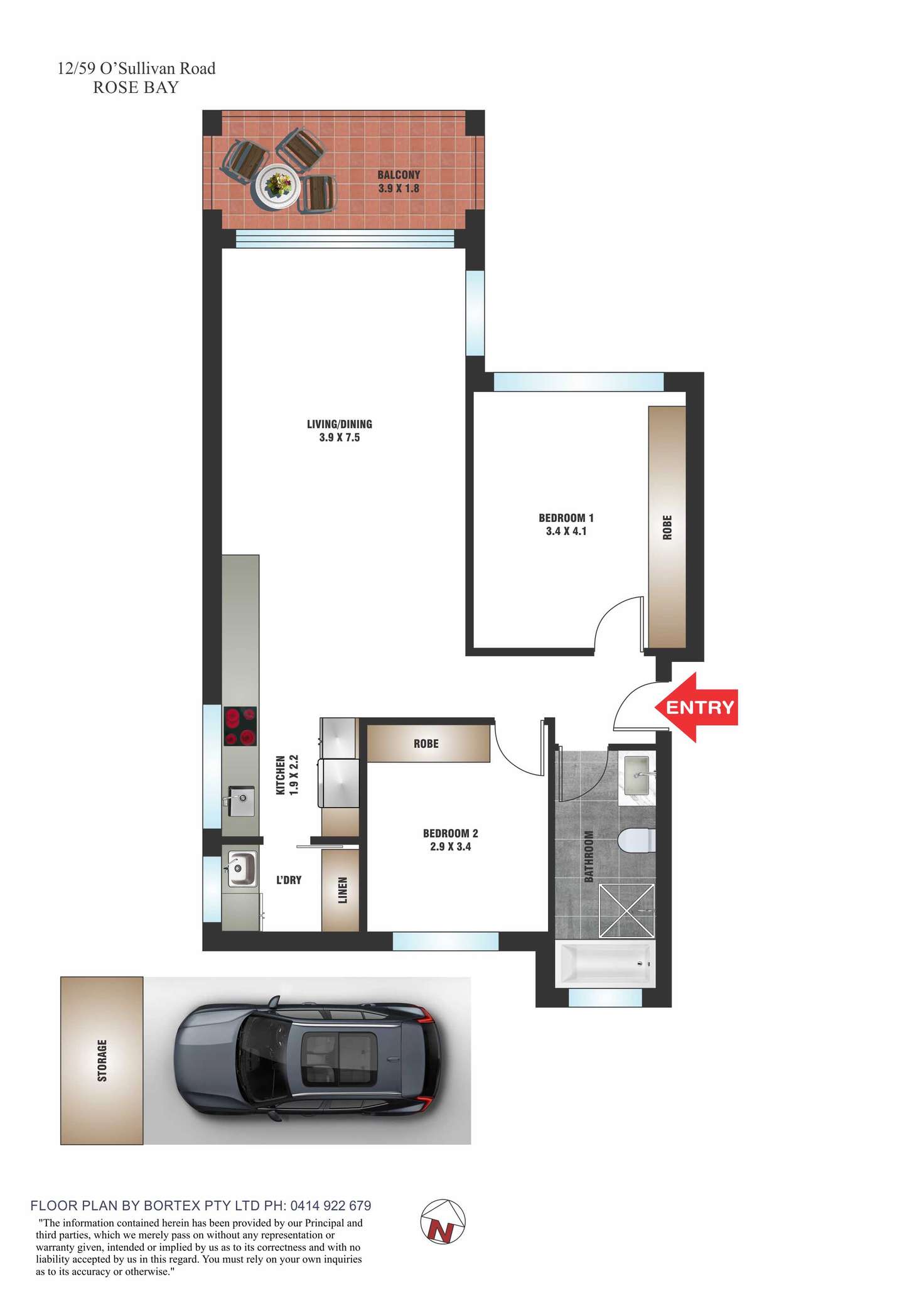 Floorplan of Homely apartment listing, 12/59 O'Sullivan Road, Rose Bay NSW 2029