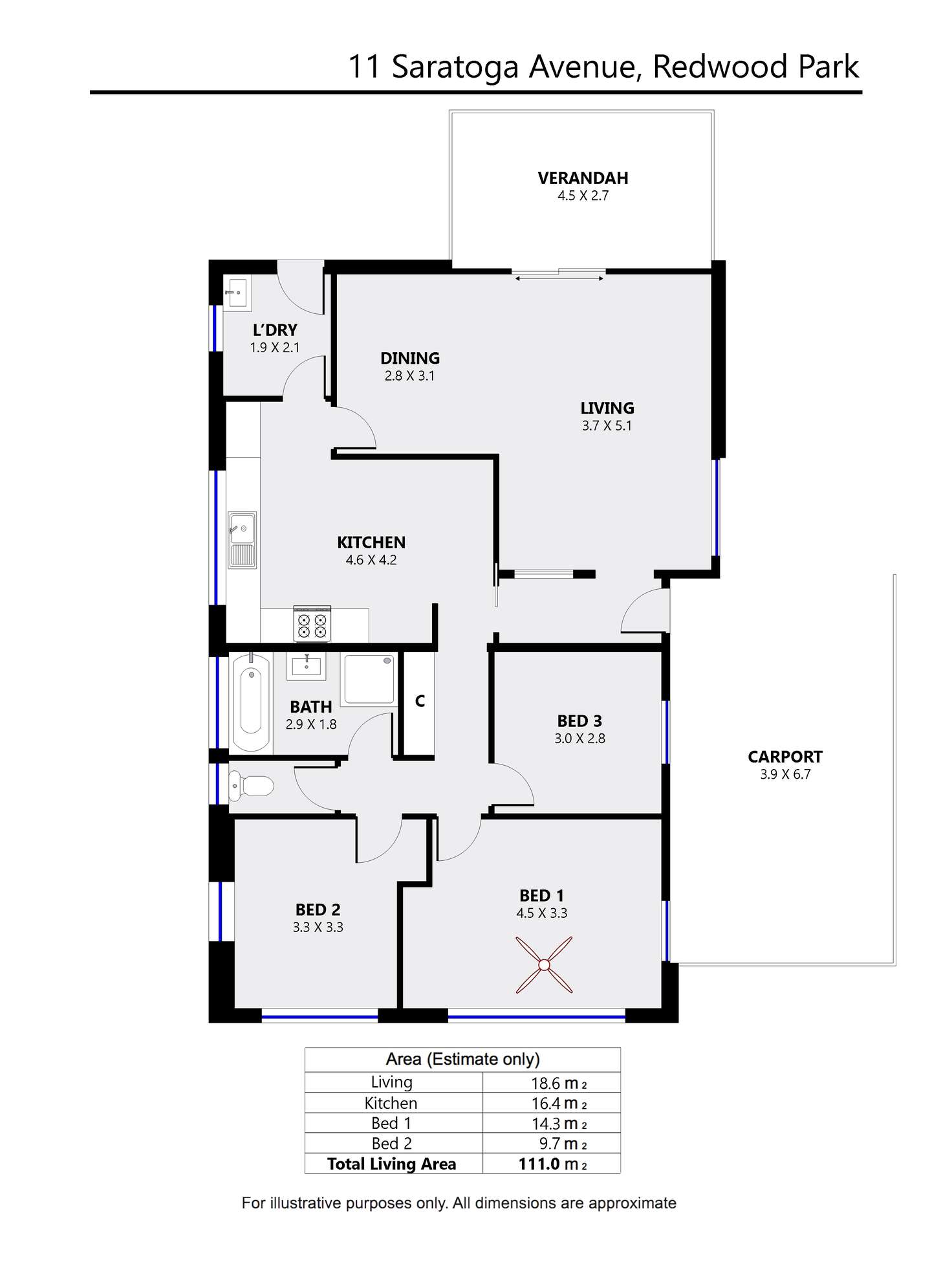 Floorplan of Homely house listing, 11 Saratoga Ave, Redwood Park SA 5097